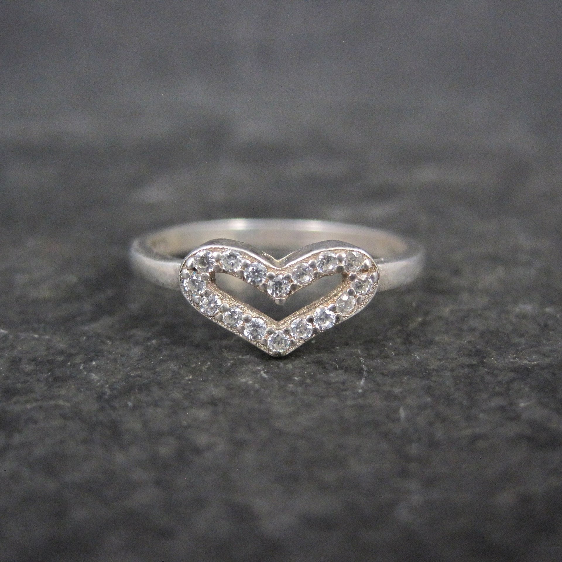 Dainty Italian Sterling Cz Heart Ring Size 7