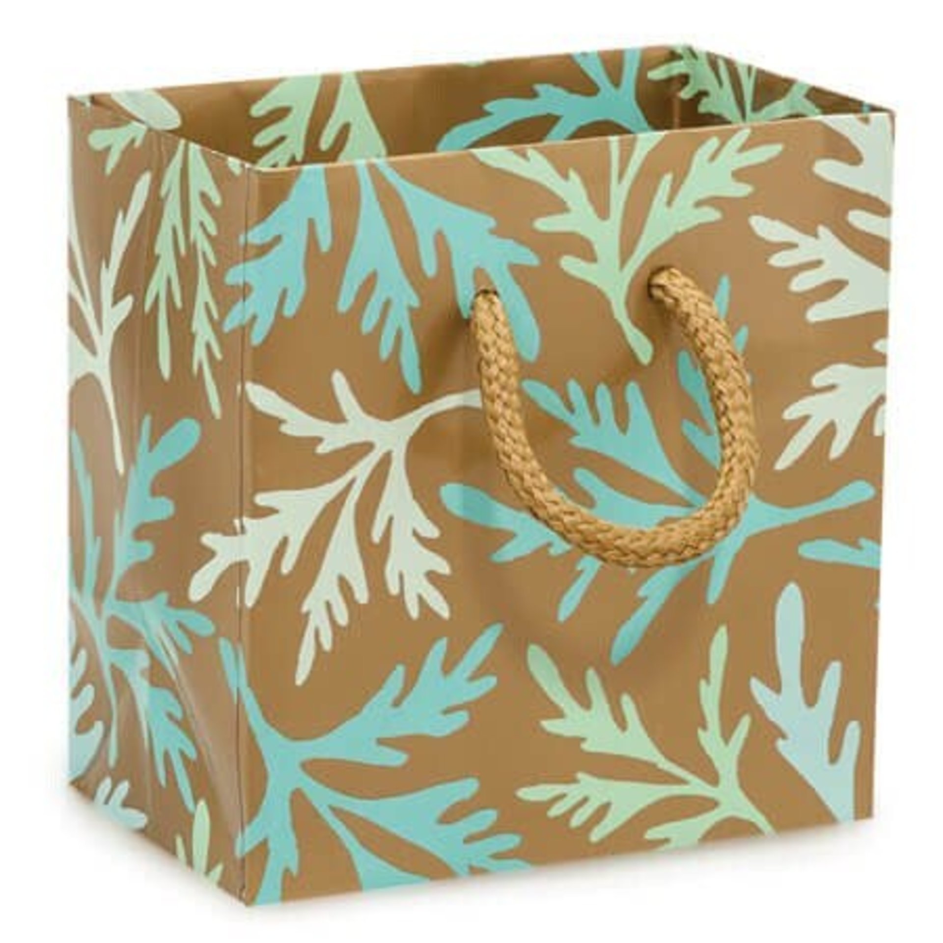 Lot of 2 Small Glossy Aqua Turquoise Leaf Gift Bags 4x2.5x4"