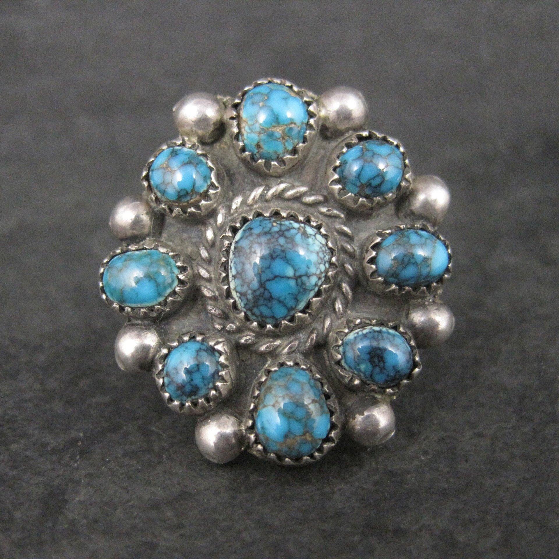 Southwestern Sterling Turquoise Cluster Ring Size 5