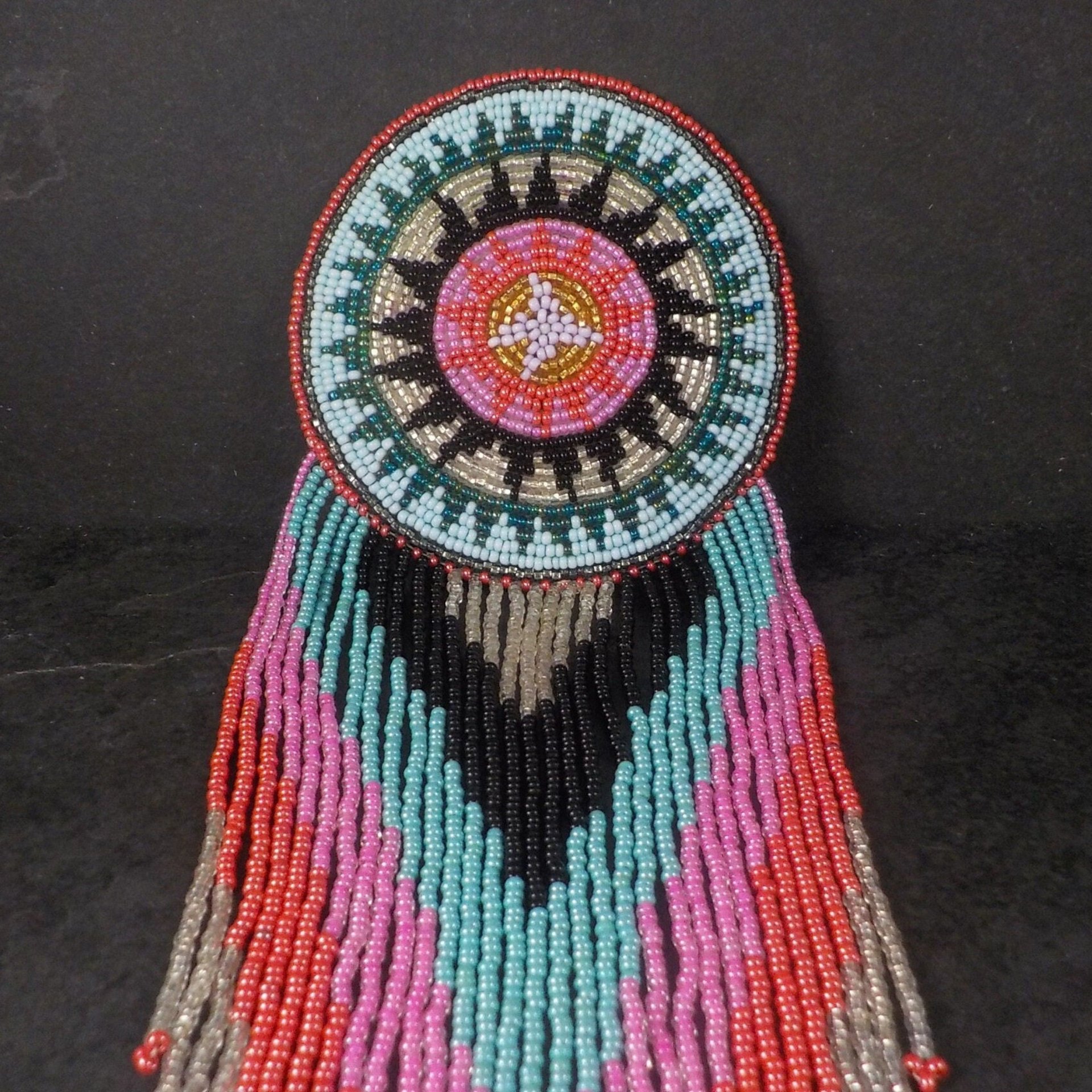 Huge Southwestern 13" Beaded Rosette Hair Clip Barrette Regalia