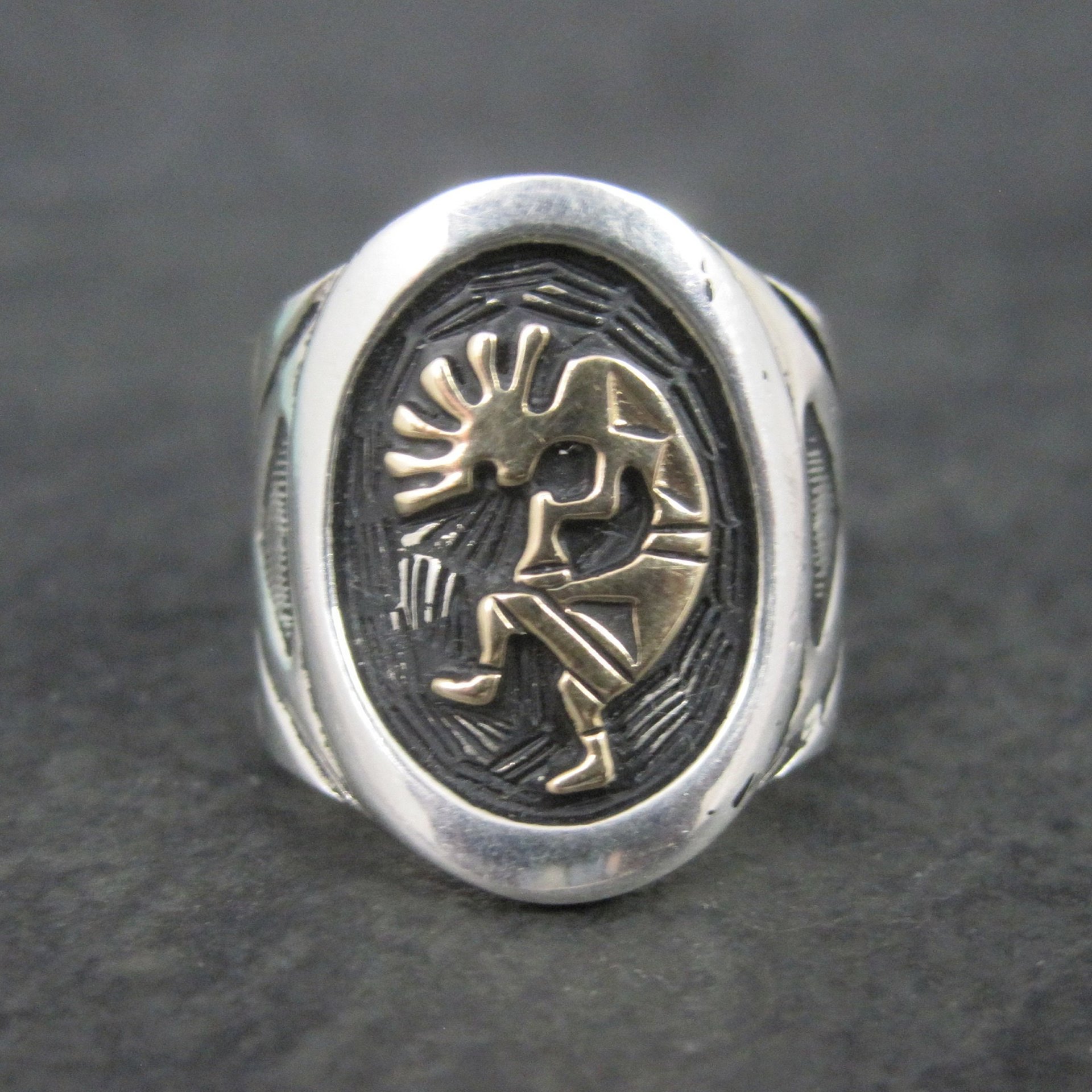 Vintage Sterling 14K Kokopelli Ring Size 5.75