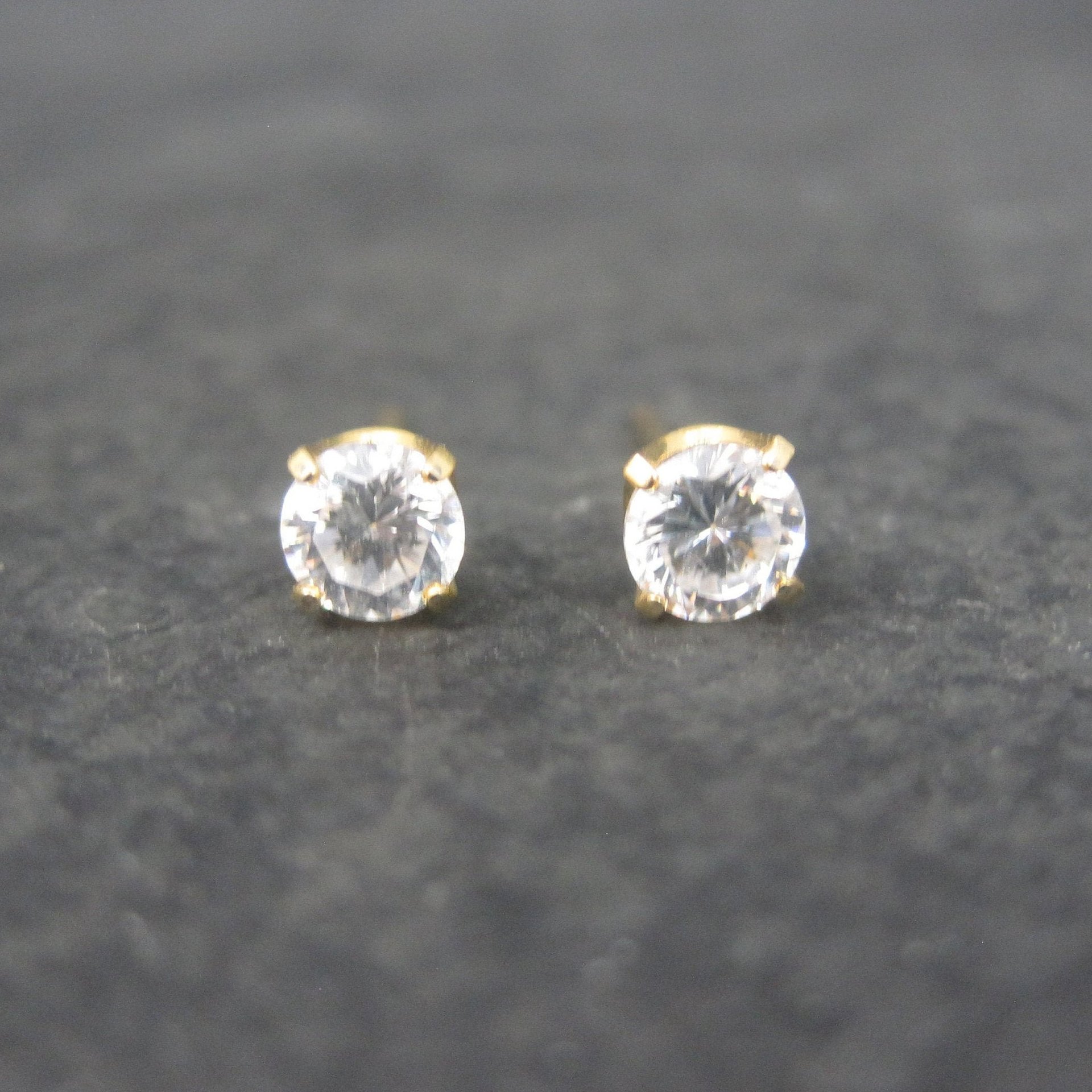 Vintage 14K 5mm Cubic Zirconia Piercing Stud Earrings