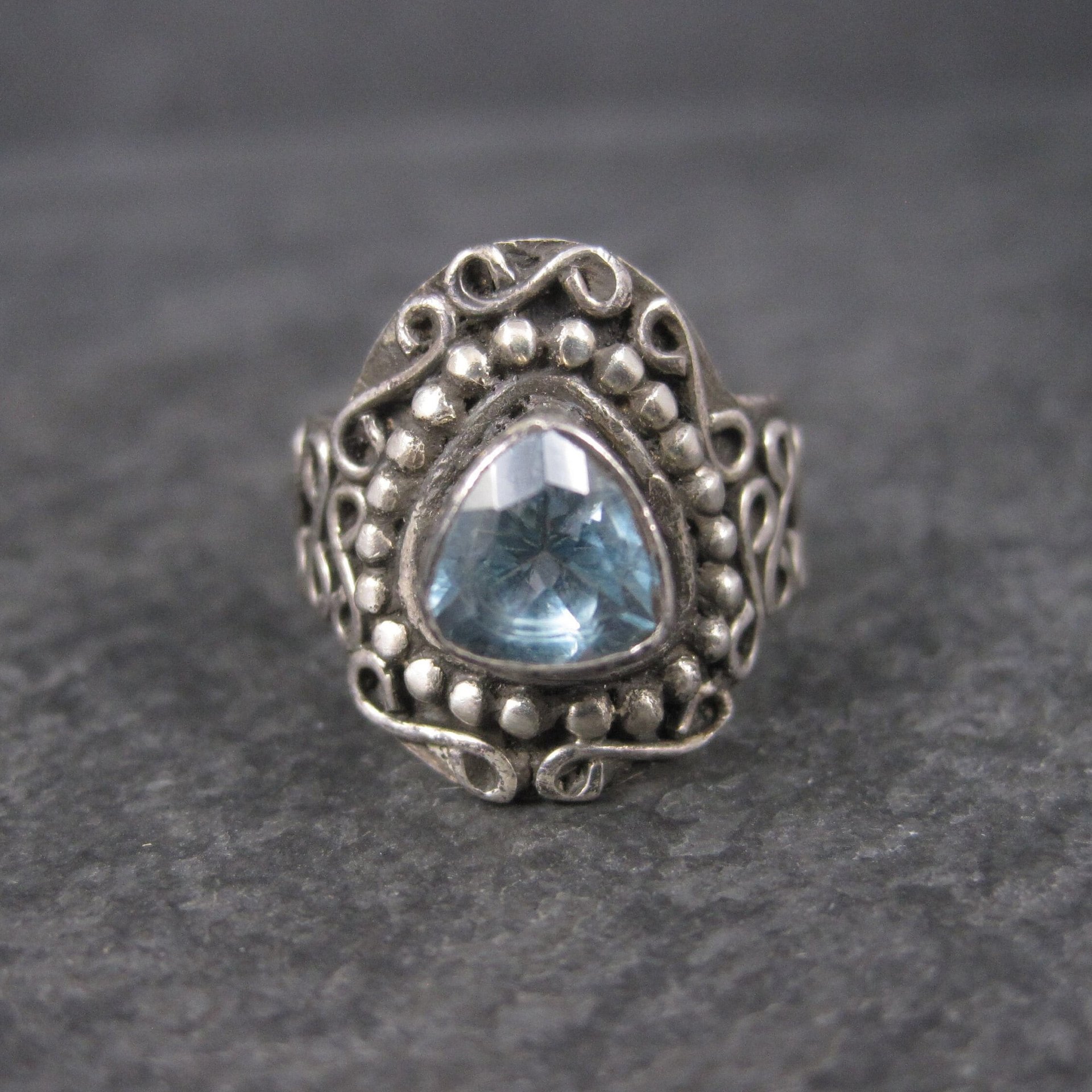 Vintage Balinese Sterling Topaz Ring Size 5