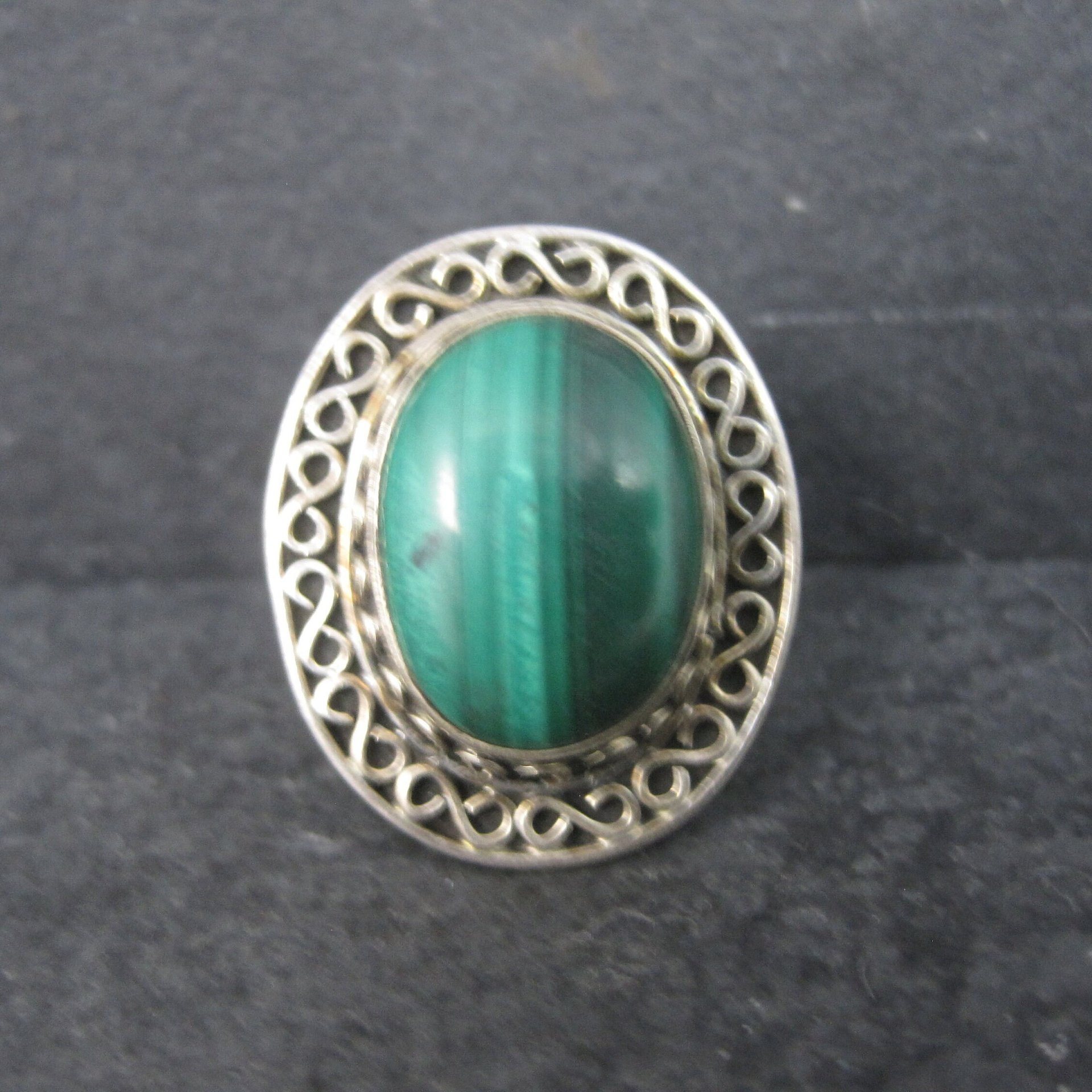 Vintage Sterling Malachite Ring Size 7.5