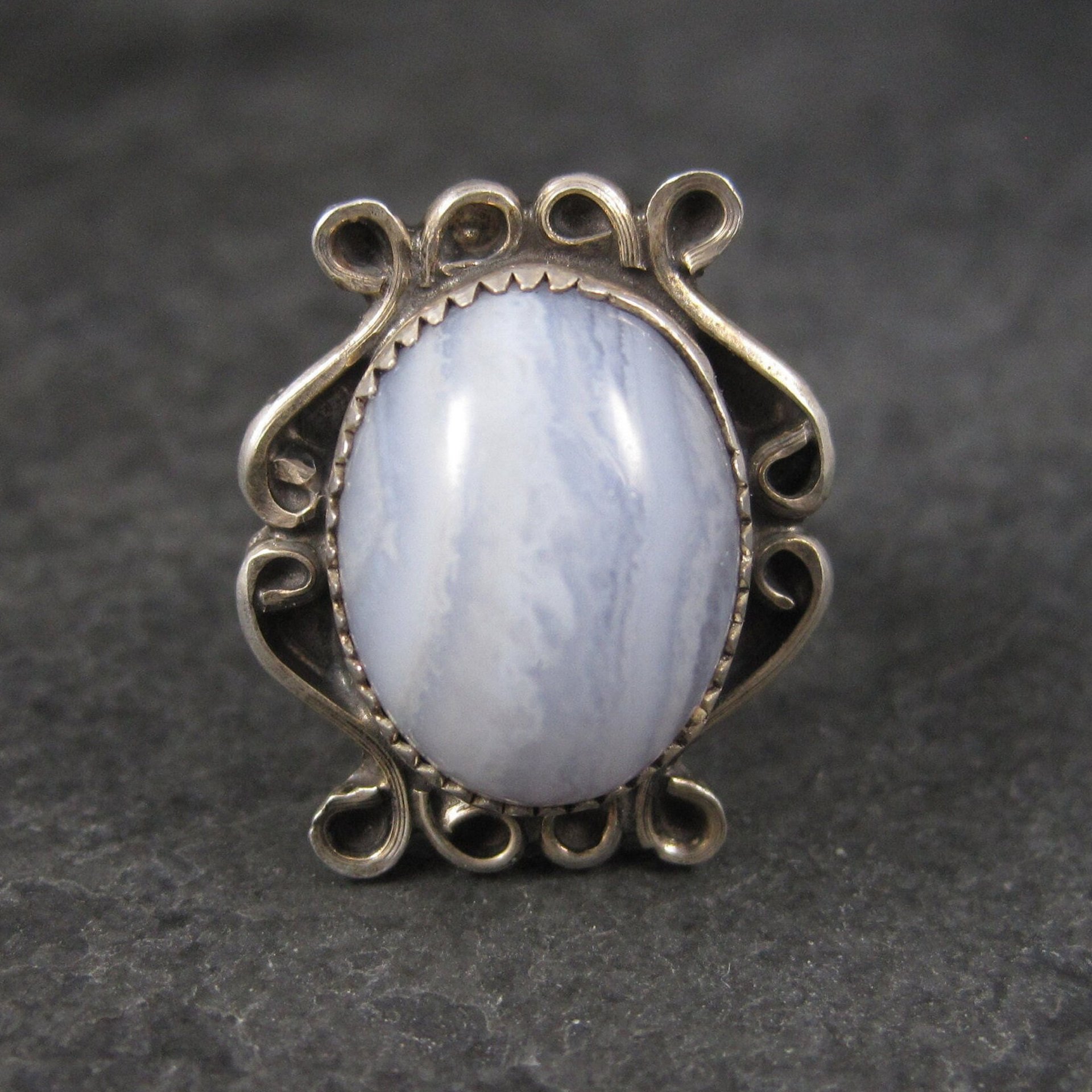 Vintage Sterling Blue Banded Agate Ring Size 7