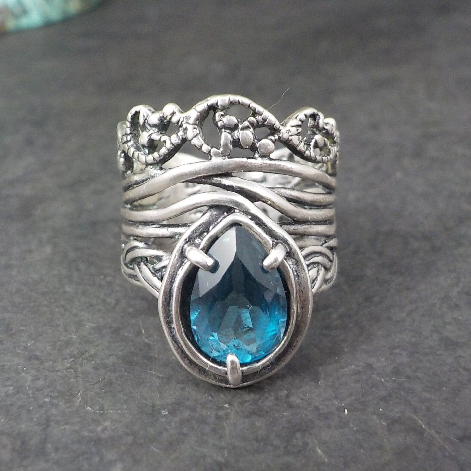 Ornate Vintage Sterling Topaz Ring Size 6