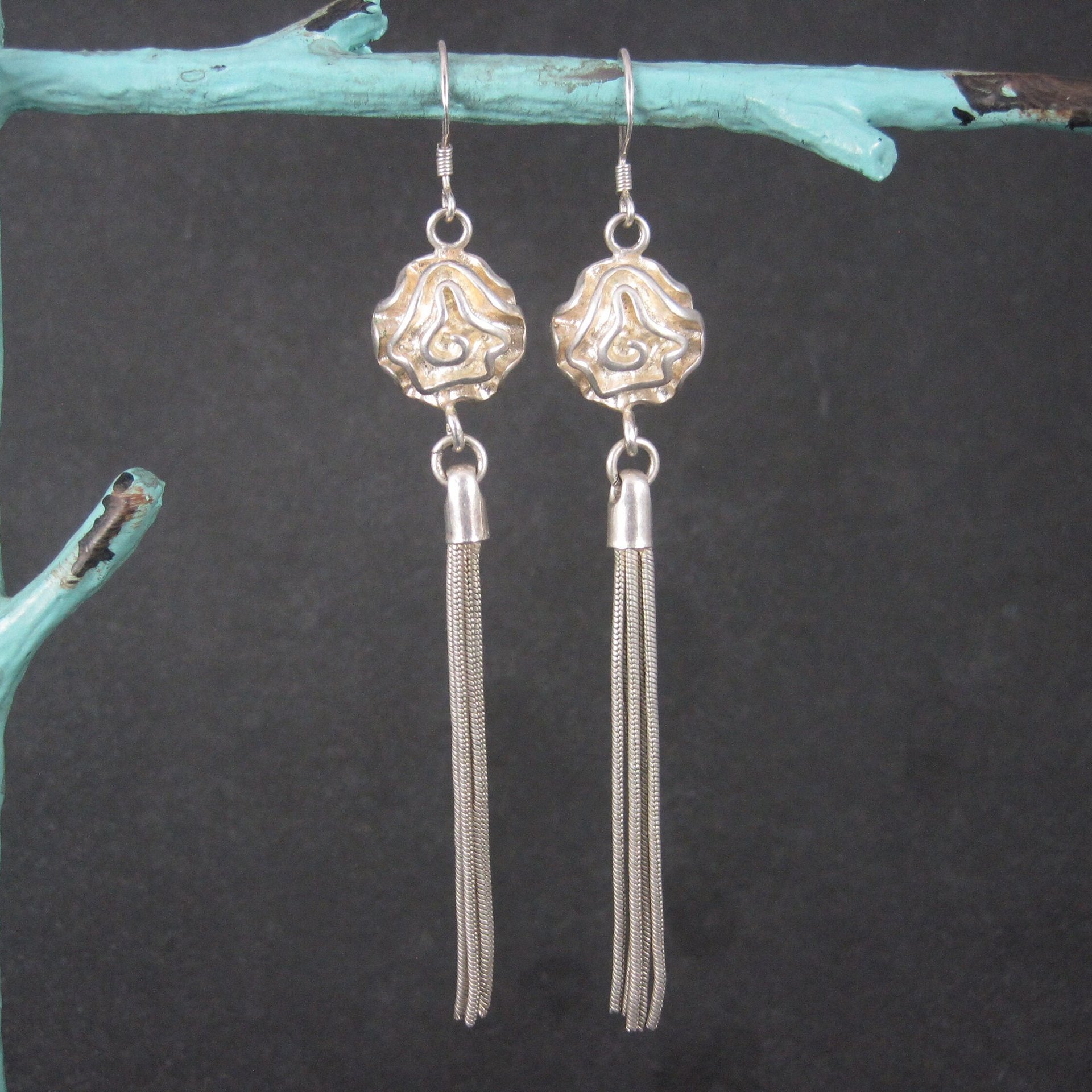 Long Sterling Rose Chain Earrings