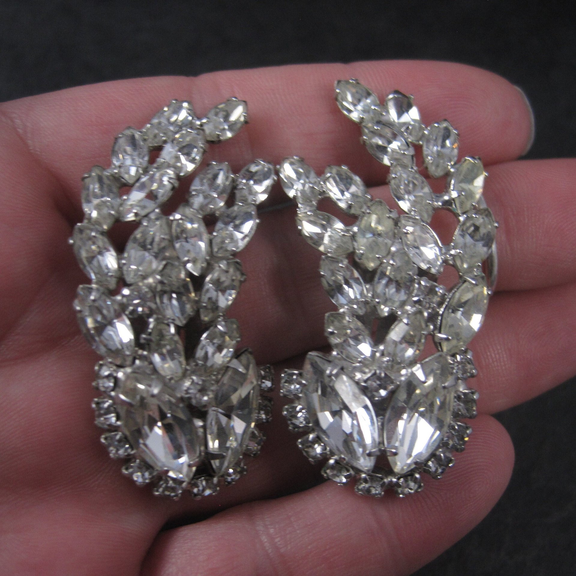 Large Vintage Juliana Clear Rhinestone Clip On Earrings