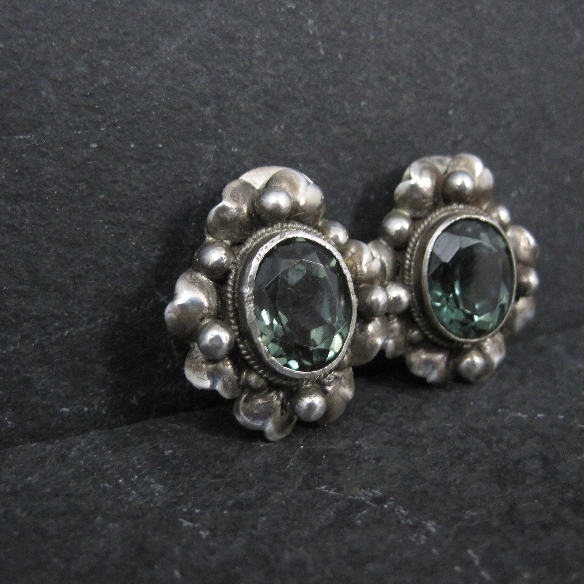 Estate Sterling Green Spinel Clip On Earrings