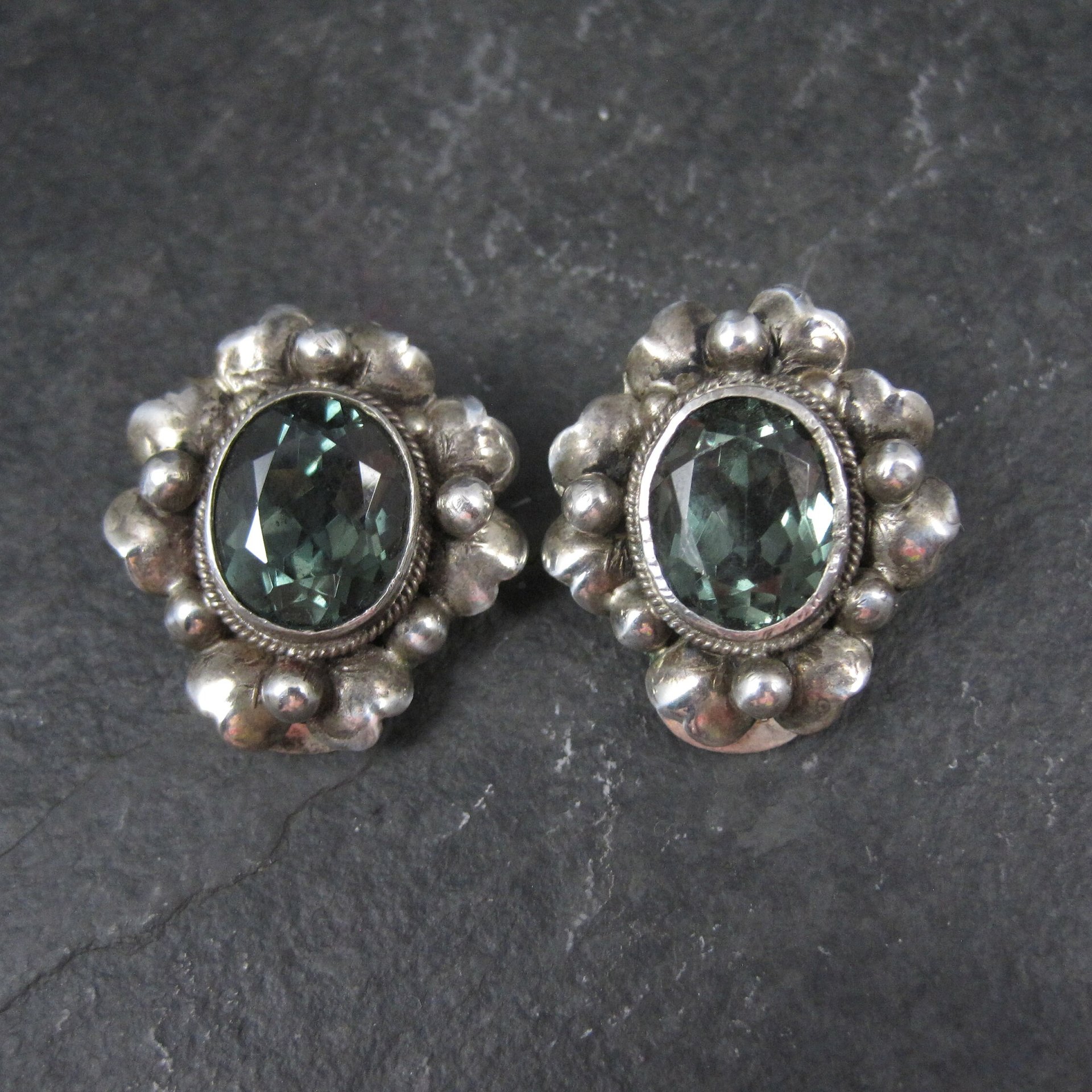 Estate Sterling Green Spinel Clip On Earrings