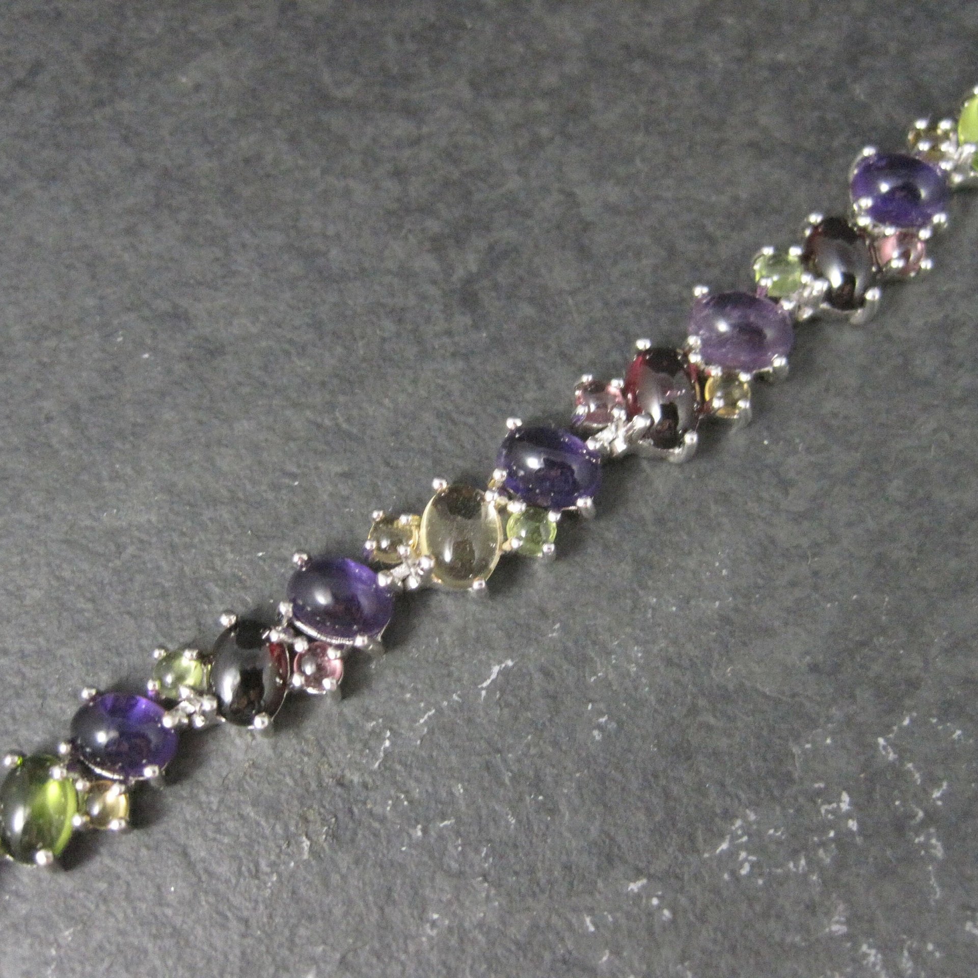 Vintage Sterling Gemstone Cabochon Bracelet 7.75 Inches