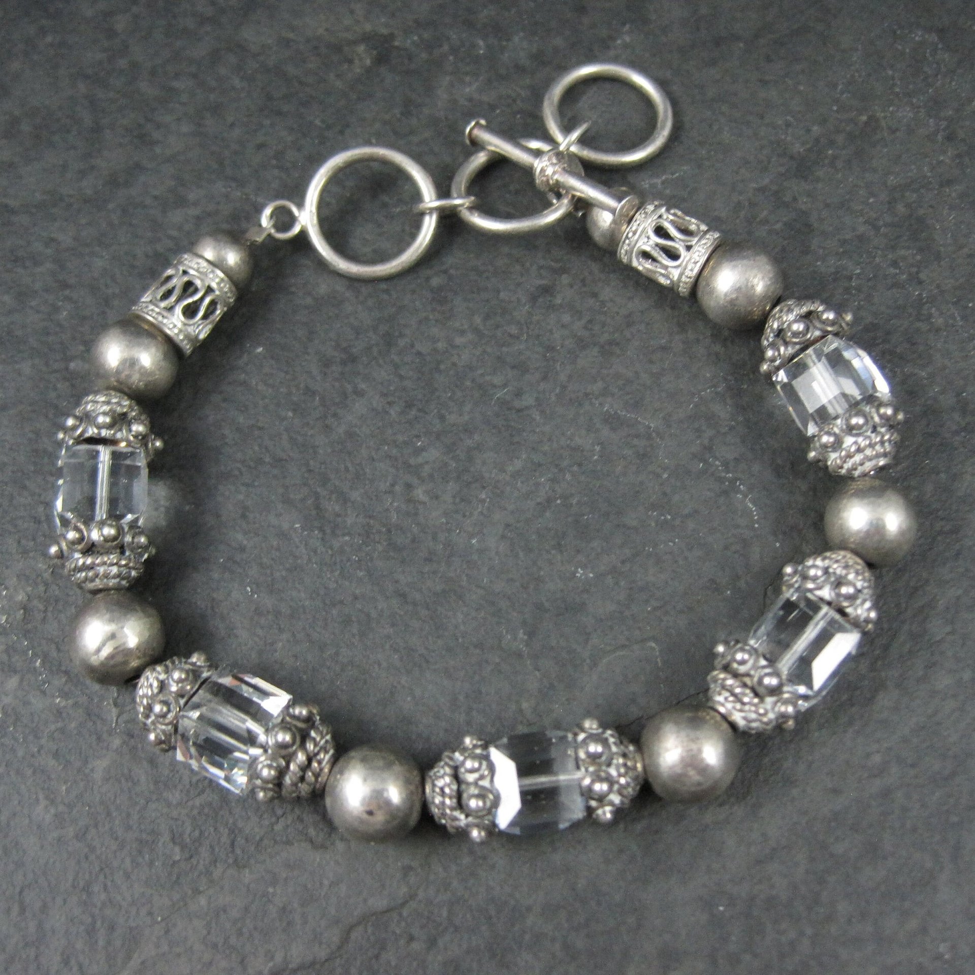 Vintage Bali Sterling Crystal Toggle Bracelet 7-8.25"