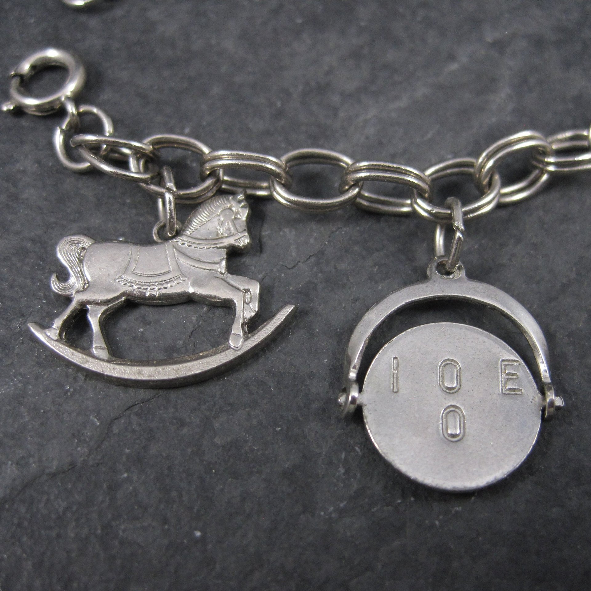 Vintage Sterling I Love You Rocking Horse Charm Bracelet