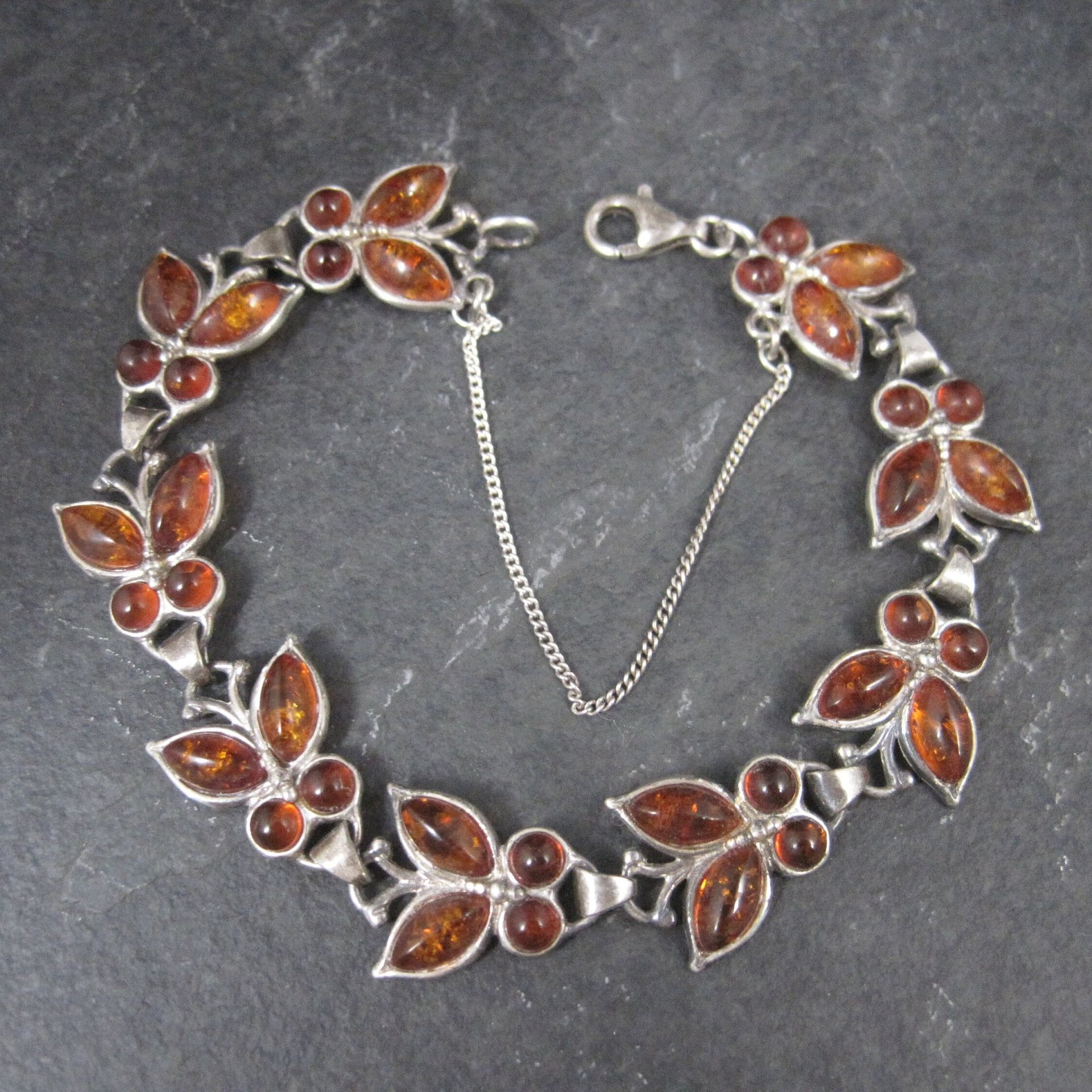 Estate Sterling Amber Butterfly Bracelet 7.5 Inches