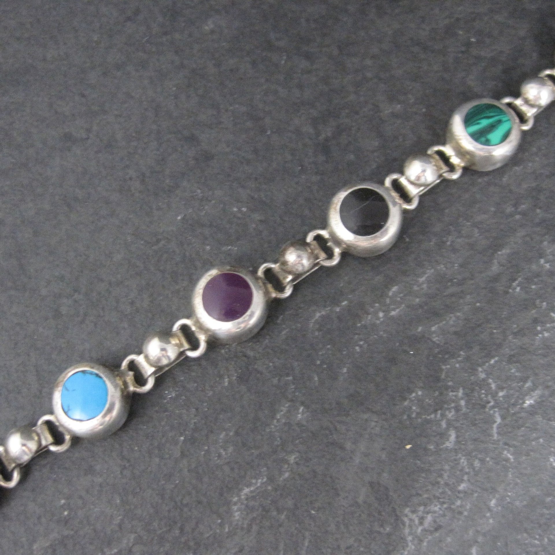 Vintage Mexican Sterling Gemstone Bracelet 7.25 Inches