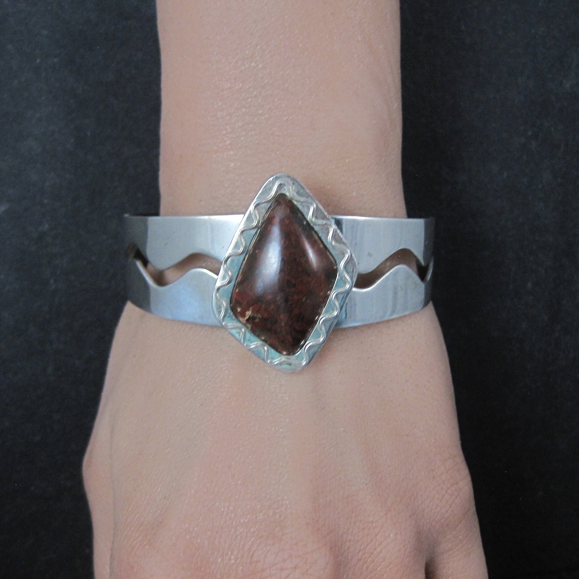 Vintage Sterling Jasper Cuff Bracelet 6.5 Inches Jay King