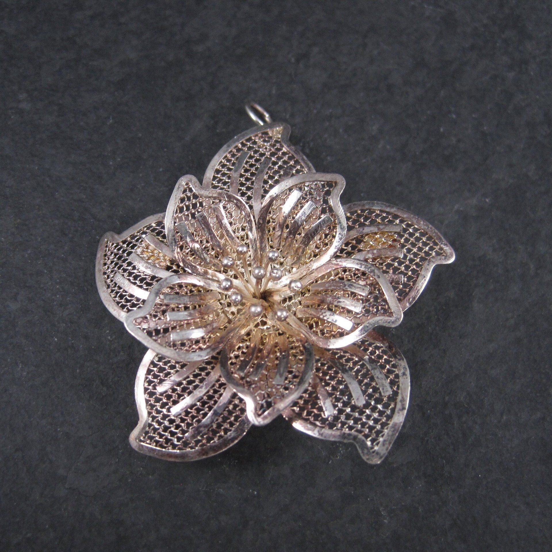 Vintage Flower Brooch Pendant Figural Filigree Sterling