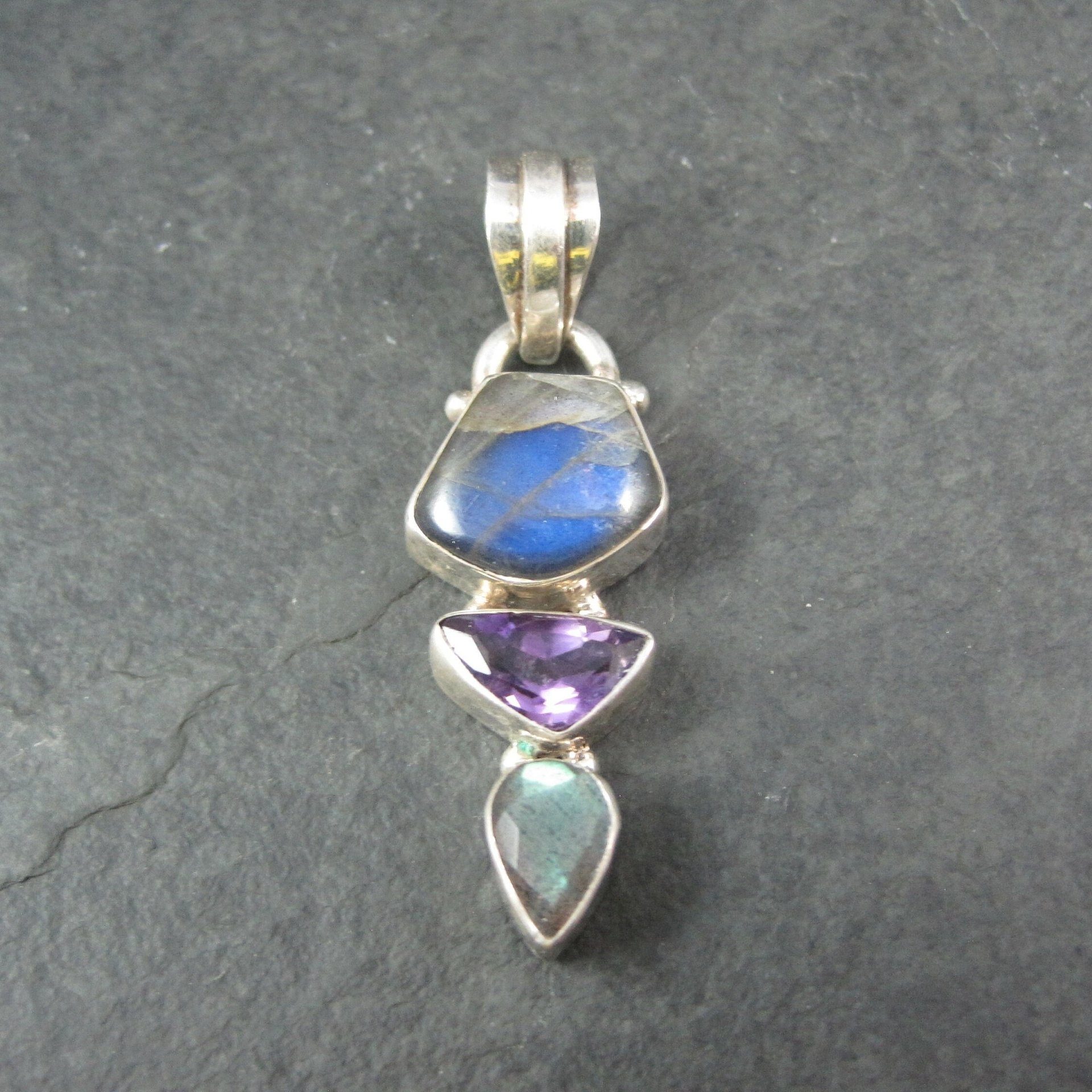 Vintage Sterling Labradorite Amethyst Pendant