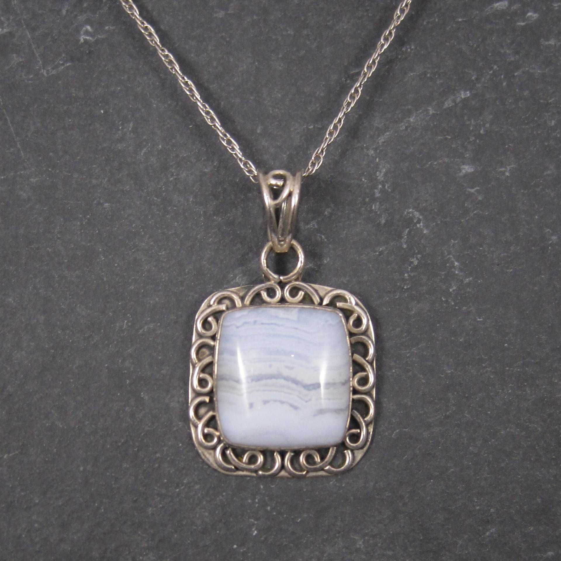 Vintage Sterling Banded Blue Agate Pendant