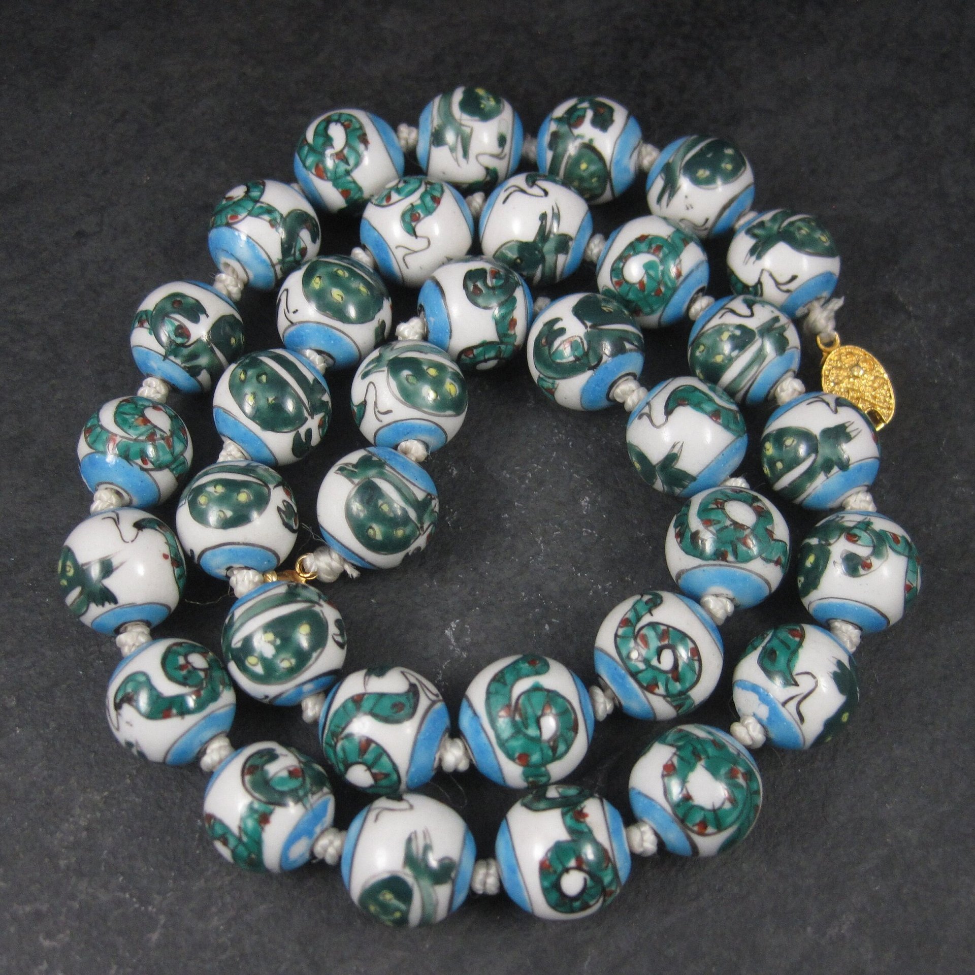 Vintage Chinese Export Snake Bead Necklace 25 Inches