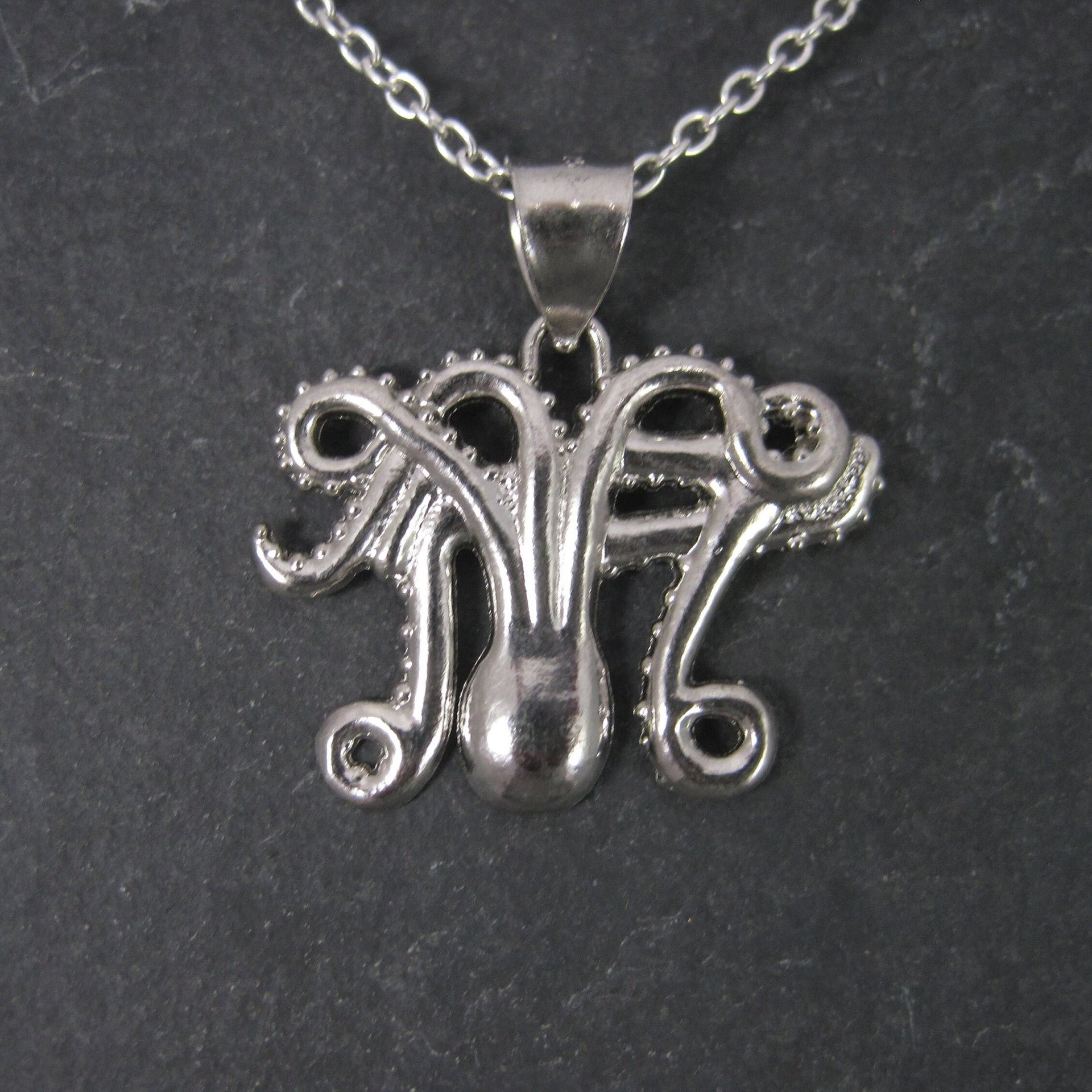 Estate Sterling Silver Octopus Pendant Necklace Laser Cut