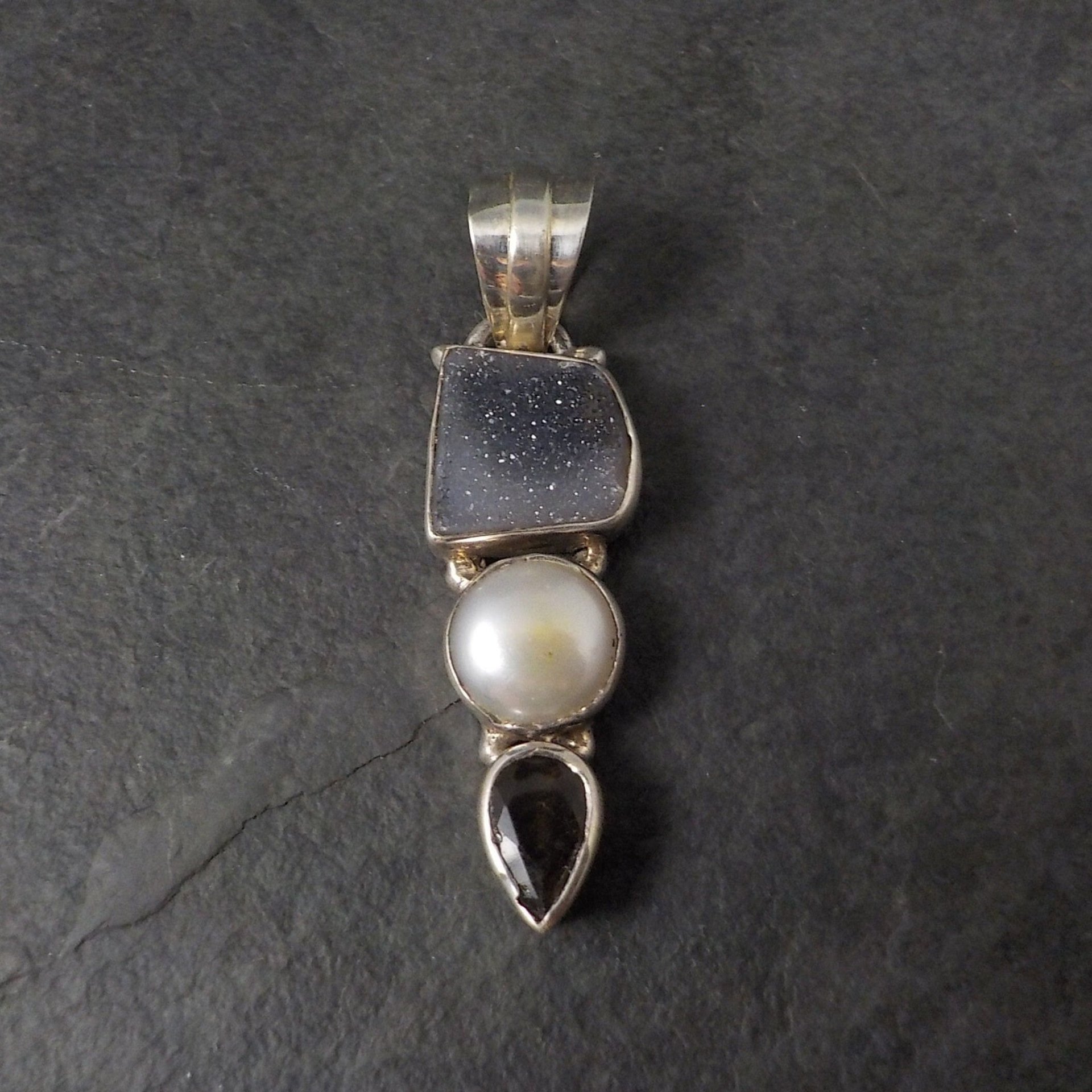 Vintage Sterling Druzy Pearl Pendant