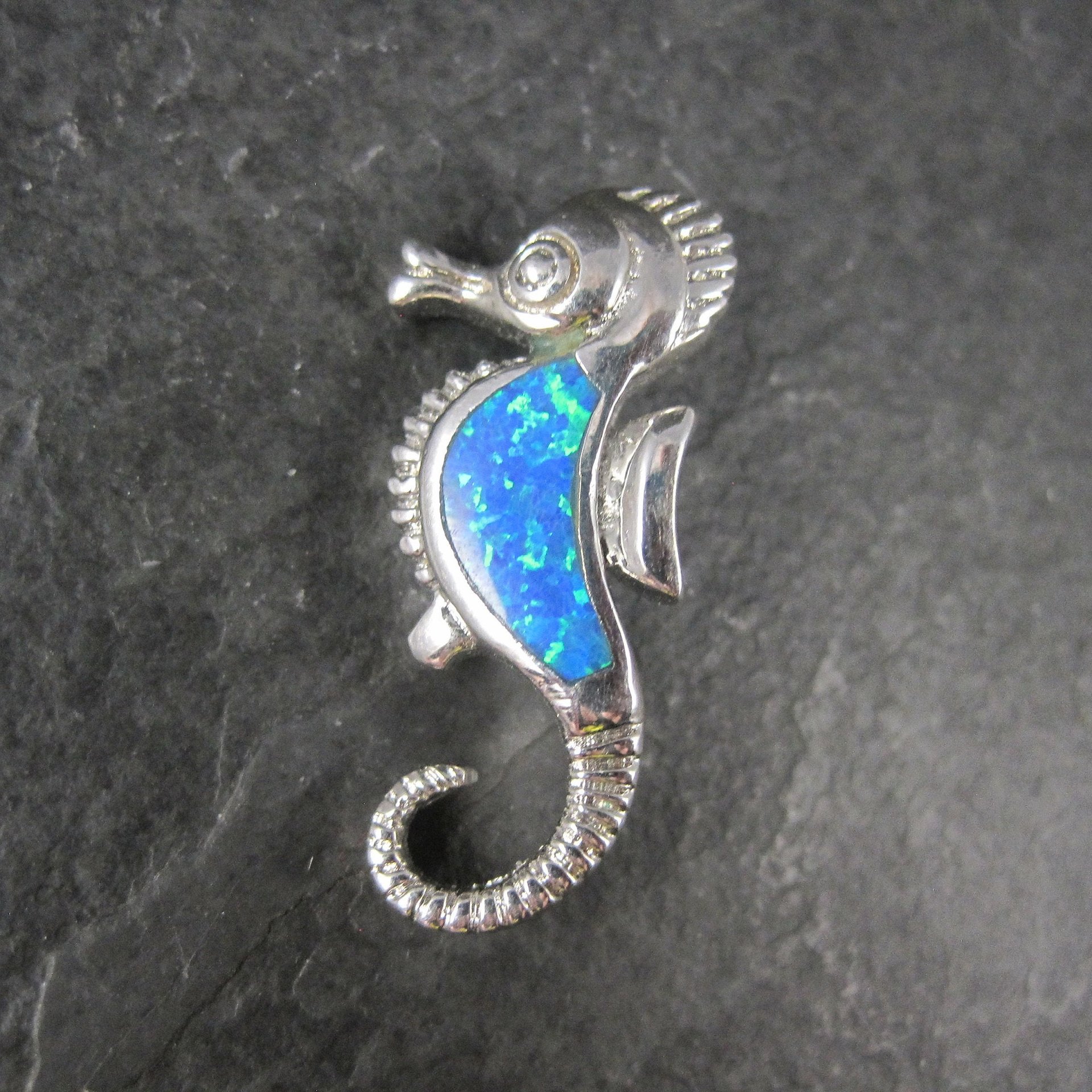 Vintage Sterling Blue Opal Seahorse Pendant