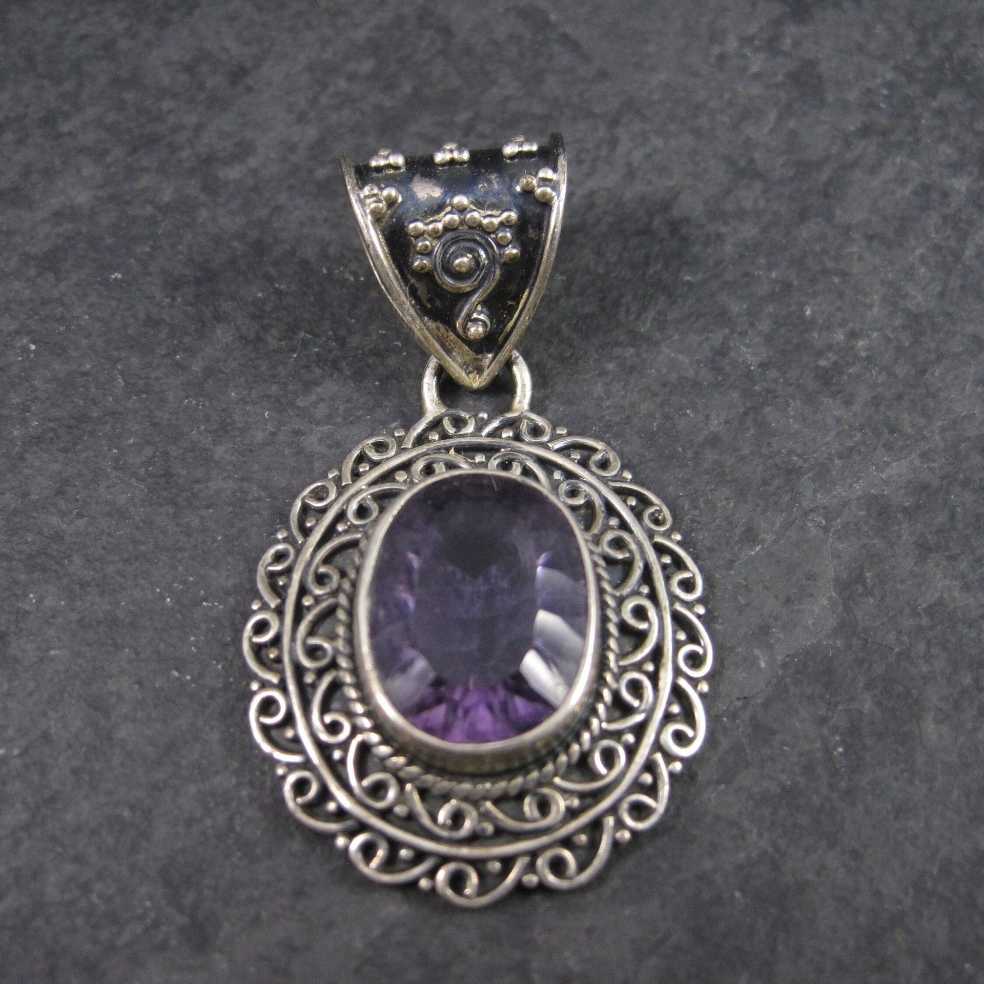 Large Balinese Sterling Amethyst Pendant