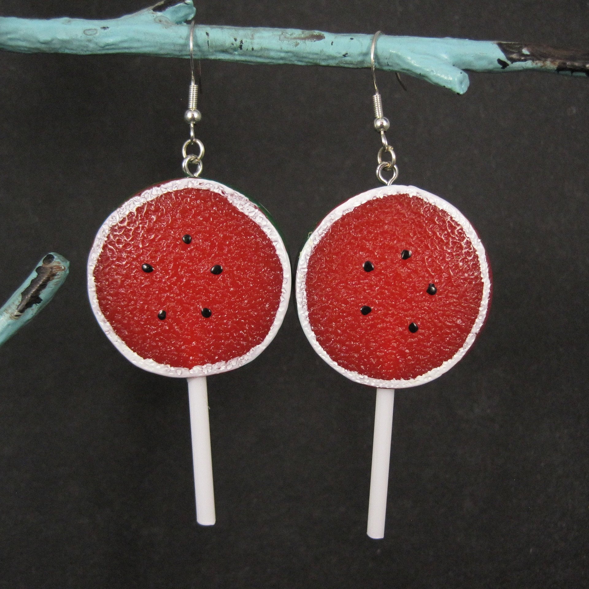 Large Watermelon Lollipop Earrings Sterling Silver