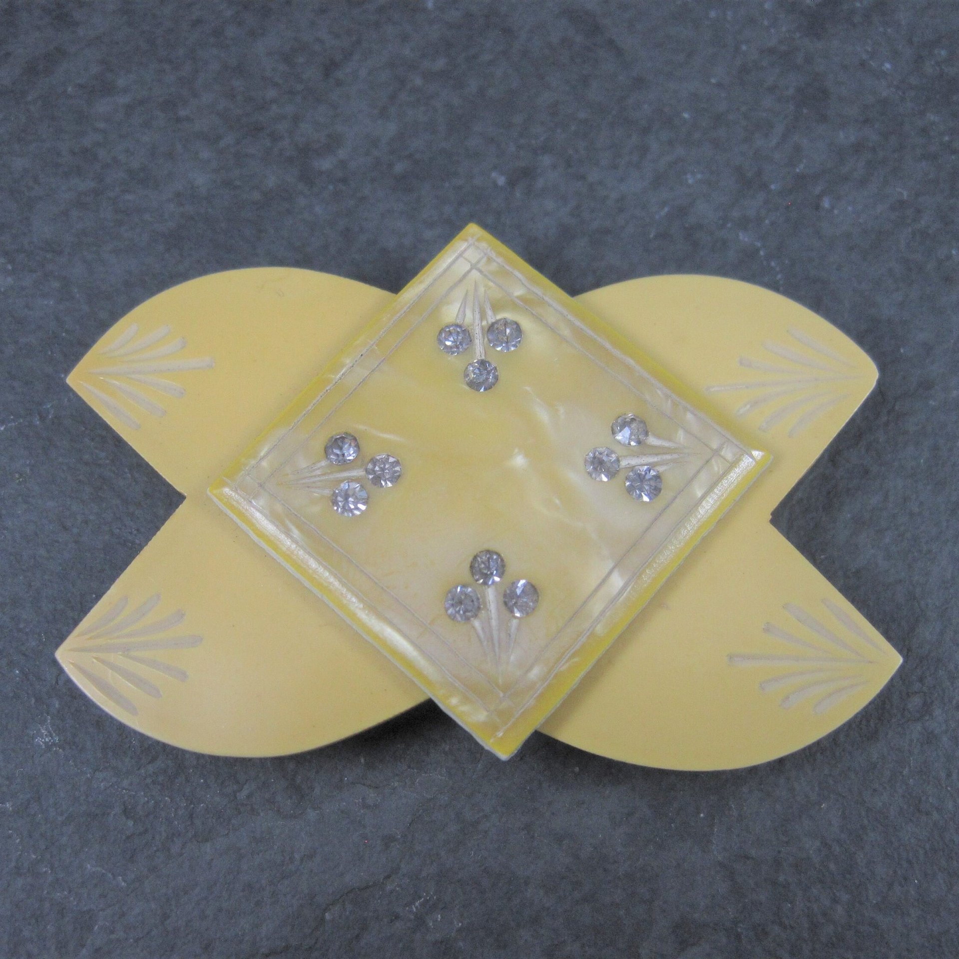 Vintage Yellow Plastic Rhinestone Buckle