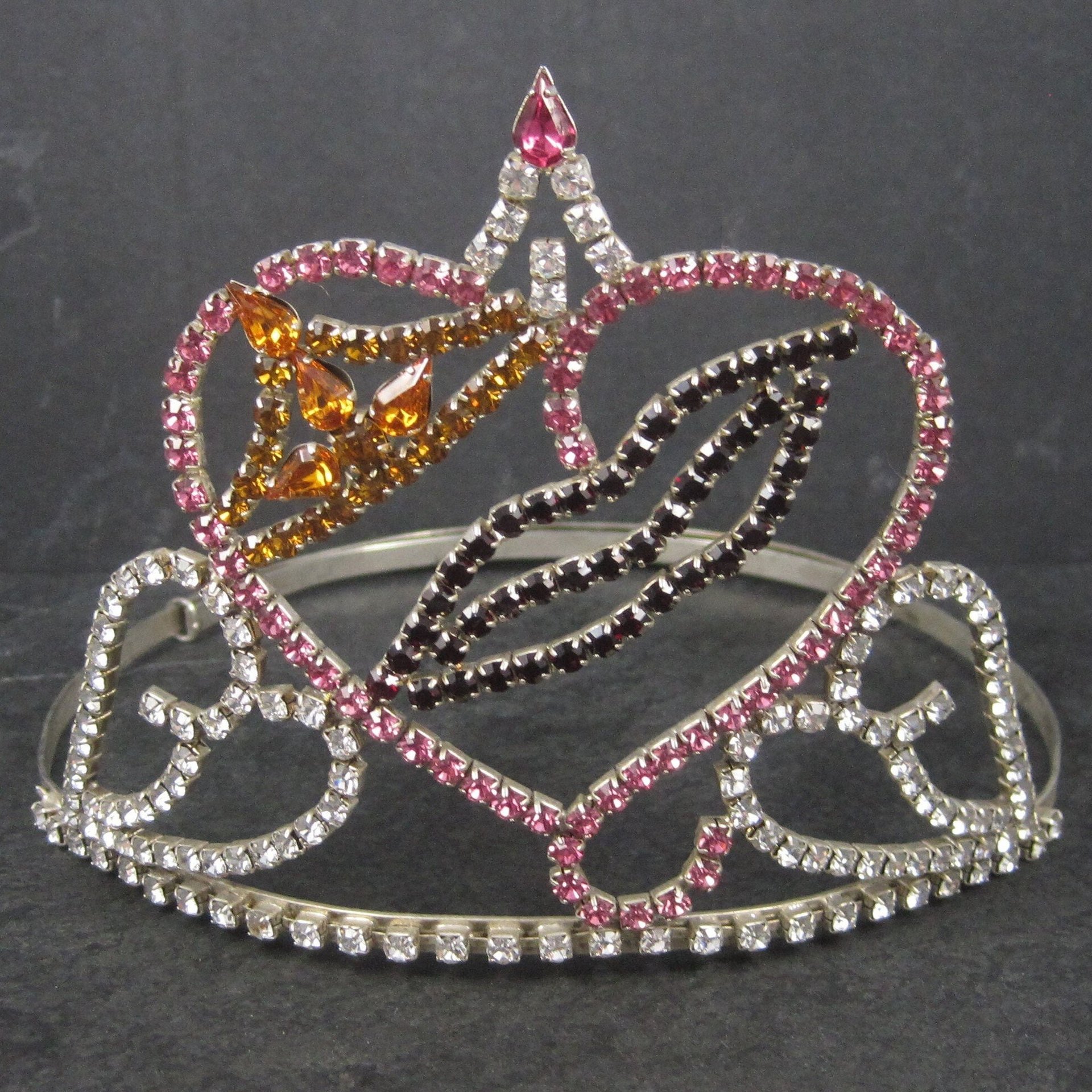 Large 4 Inch Vintage Beauty Queen Pageant Rhinestone Crown Tiara