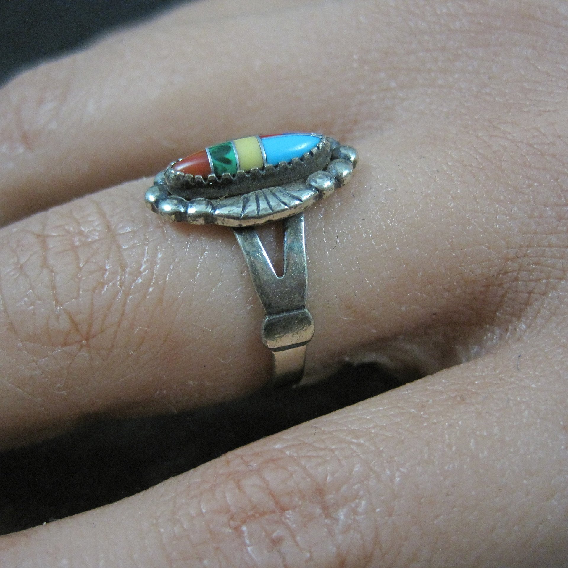 Vintage Southwestern Sterling Inlay Ring New Old Stock Sizes 6 and 6.5