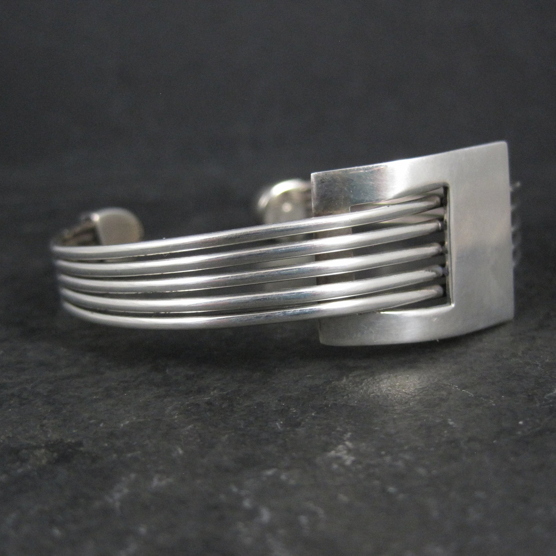 Modern Atomic Sterling Silver Cuff Bracelet 7 Inches