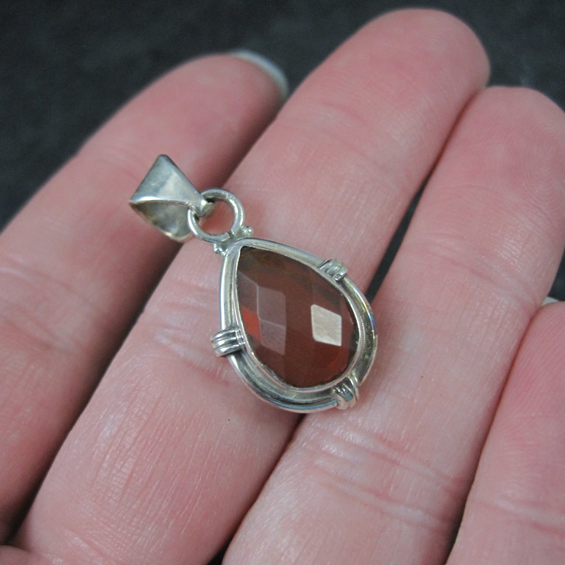 Faceted Carnelian Pendant Sterling Silver