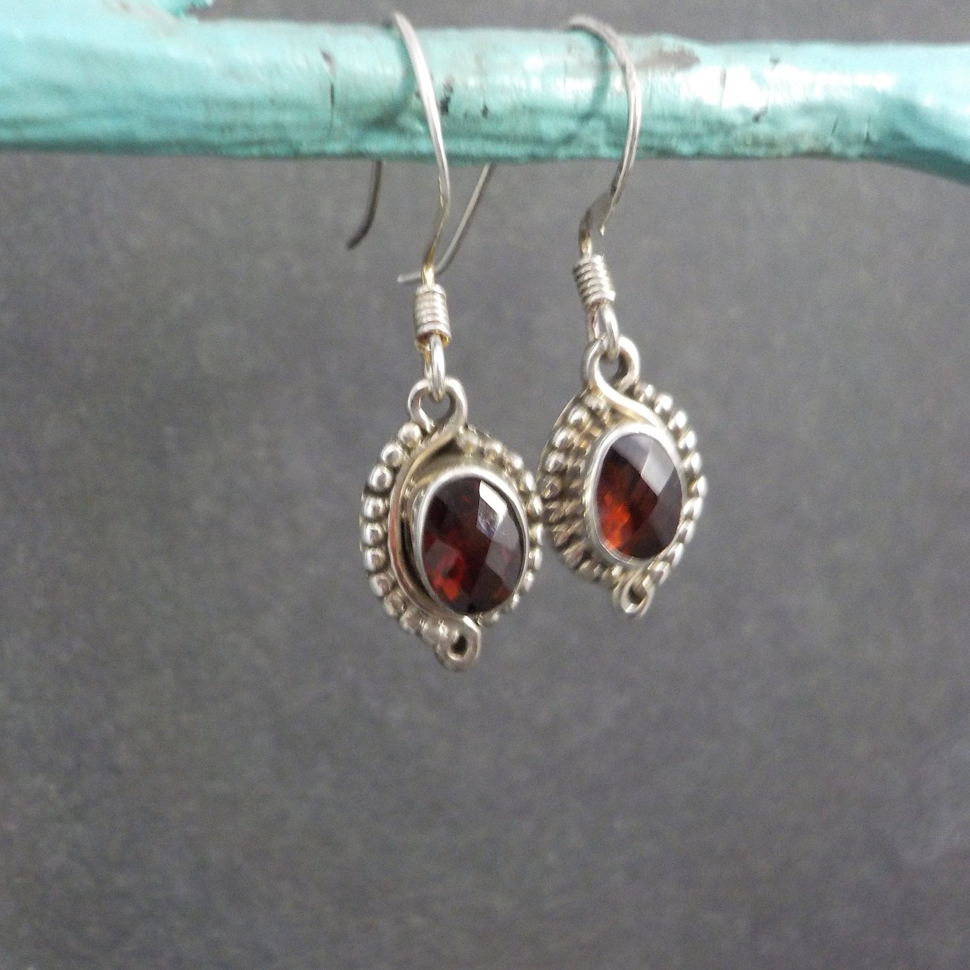 Vintage Garnet Earrings Sterling Silver