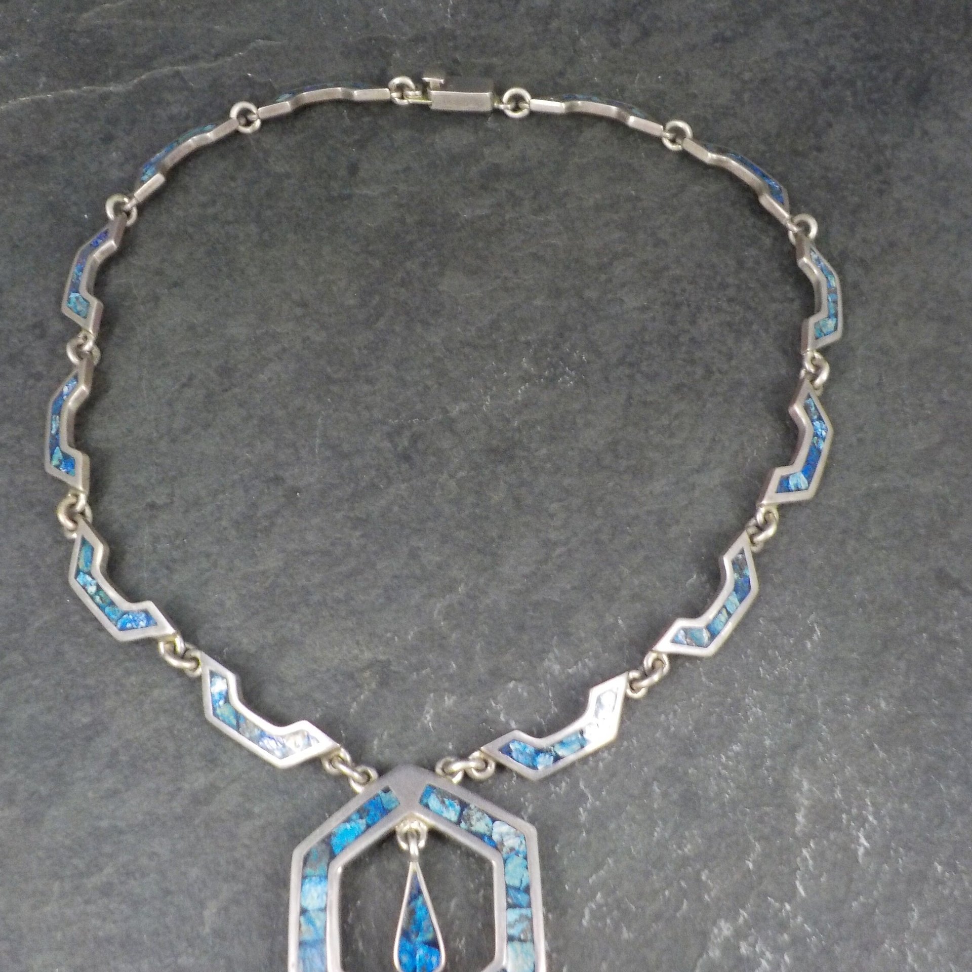 Vintage Mexican Silver Sodalite Inlay Necklace