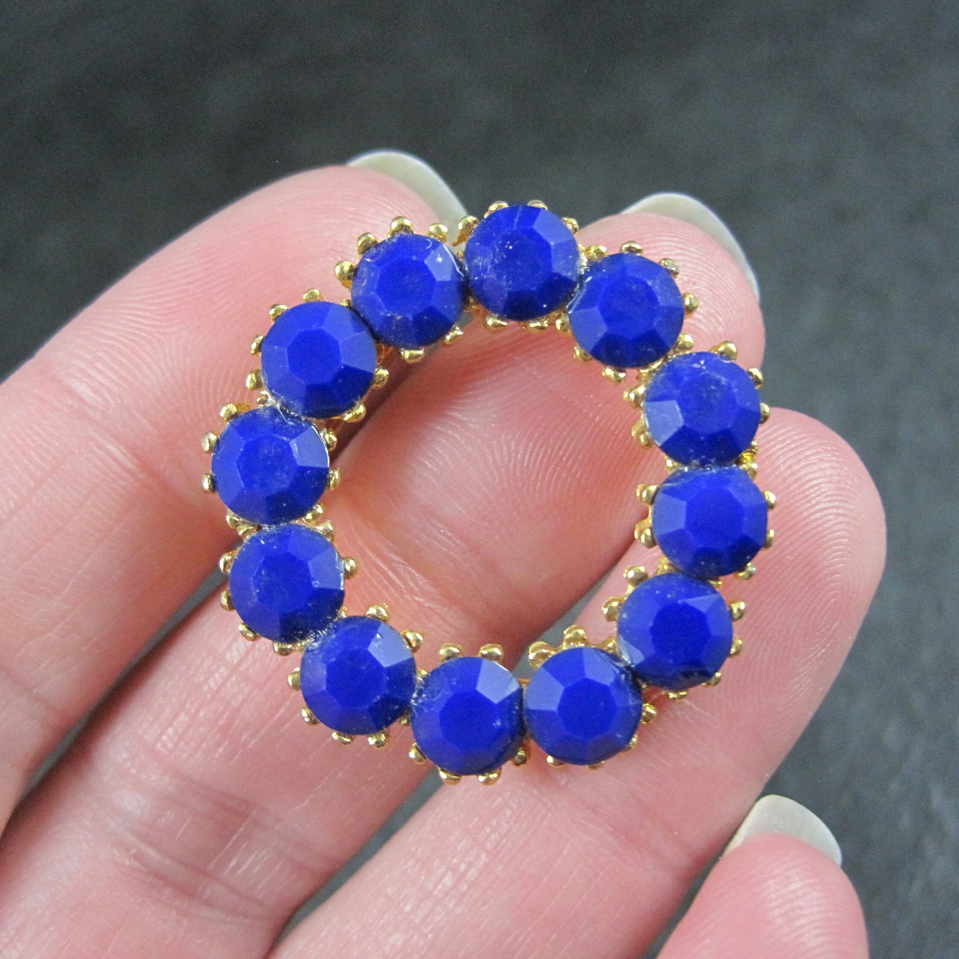 Vintage Blue Glass Rhinestone Circle Brooch