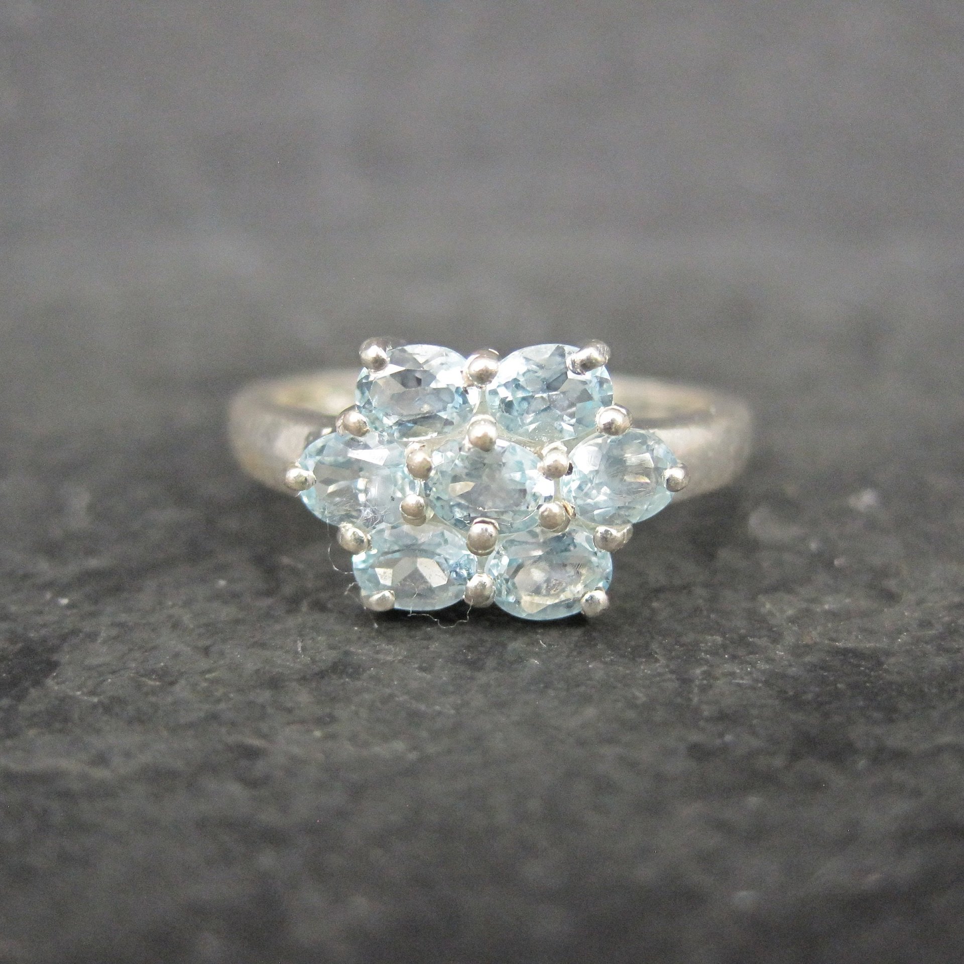 Blue Topaz Cluster Ring Sterling Silver Size 7