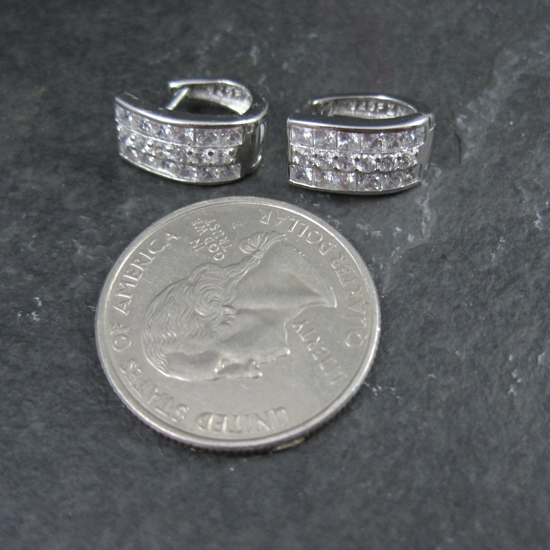 Cubic Zirconia Latch Back Earrings Sterling Silver Estate Jewelry
