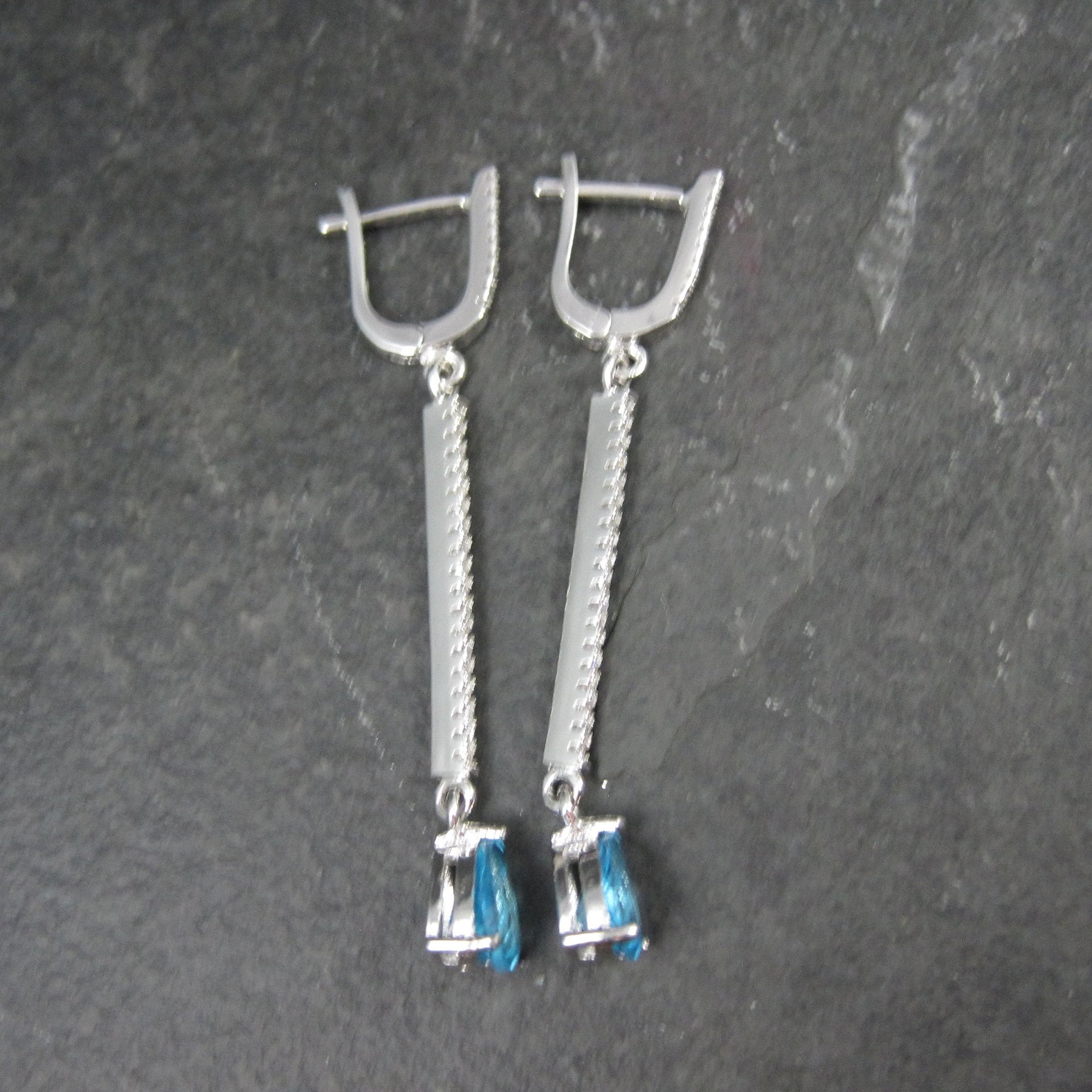 Long Blue Topaz Earrings Sterling Silver Latch Back