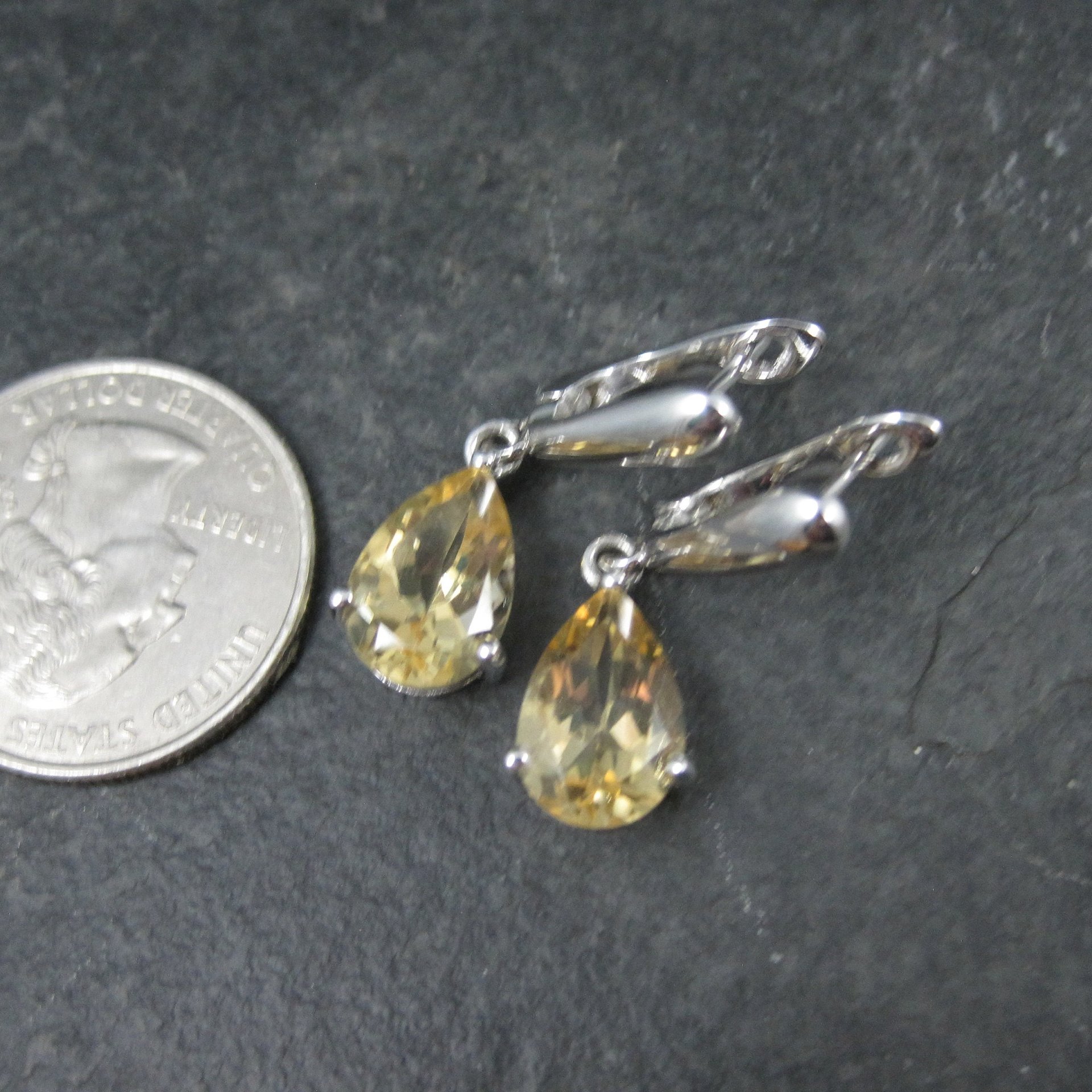 Citrine Dangle Earrings Sterling Silver Latch Back