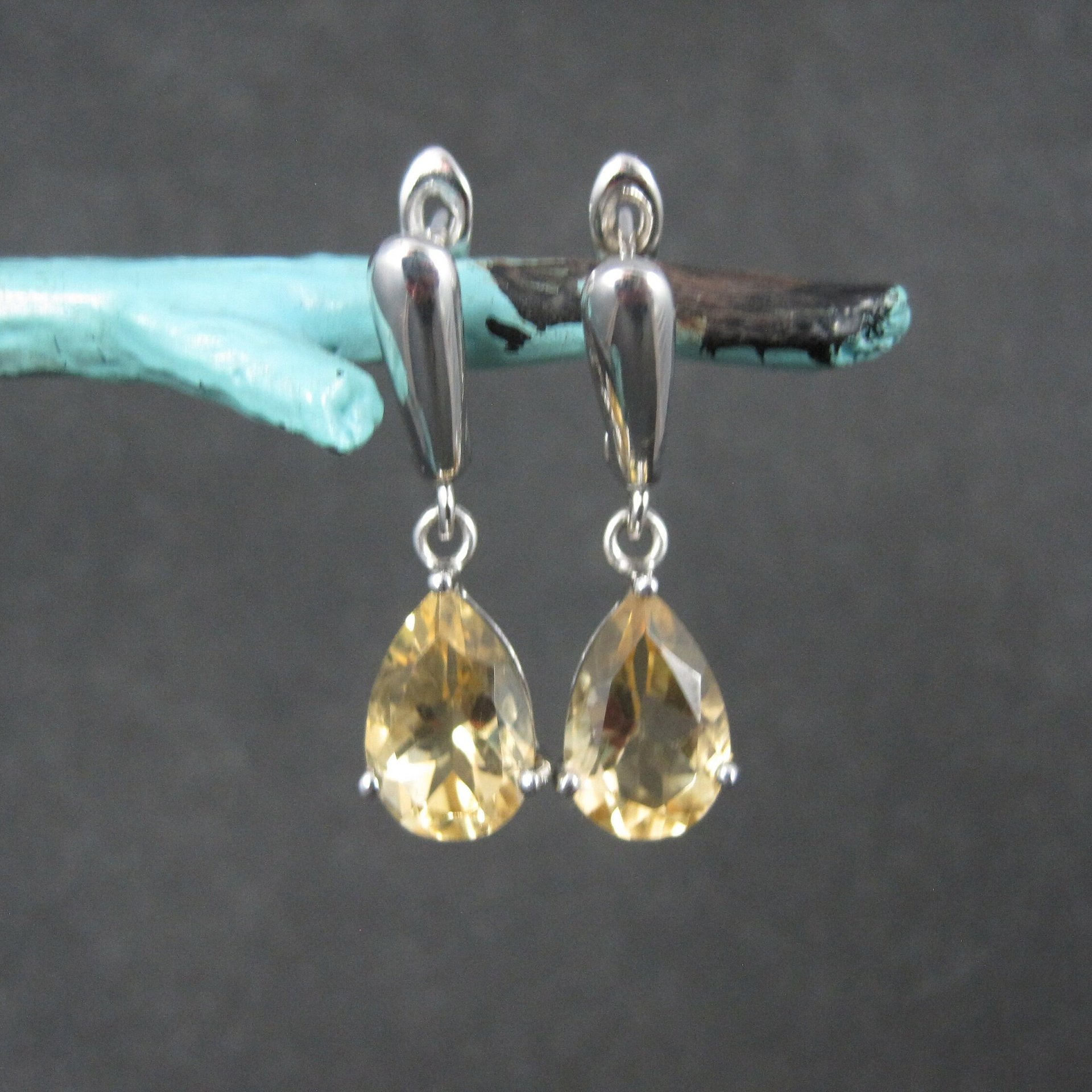 Citrine Dangle Earrings Sterling Silver Latch Back