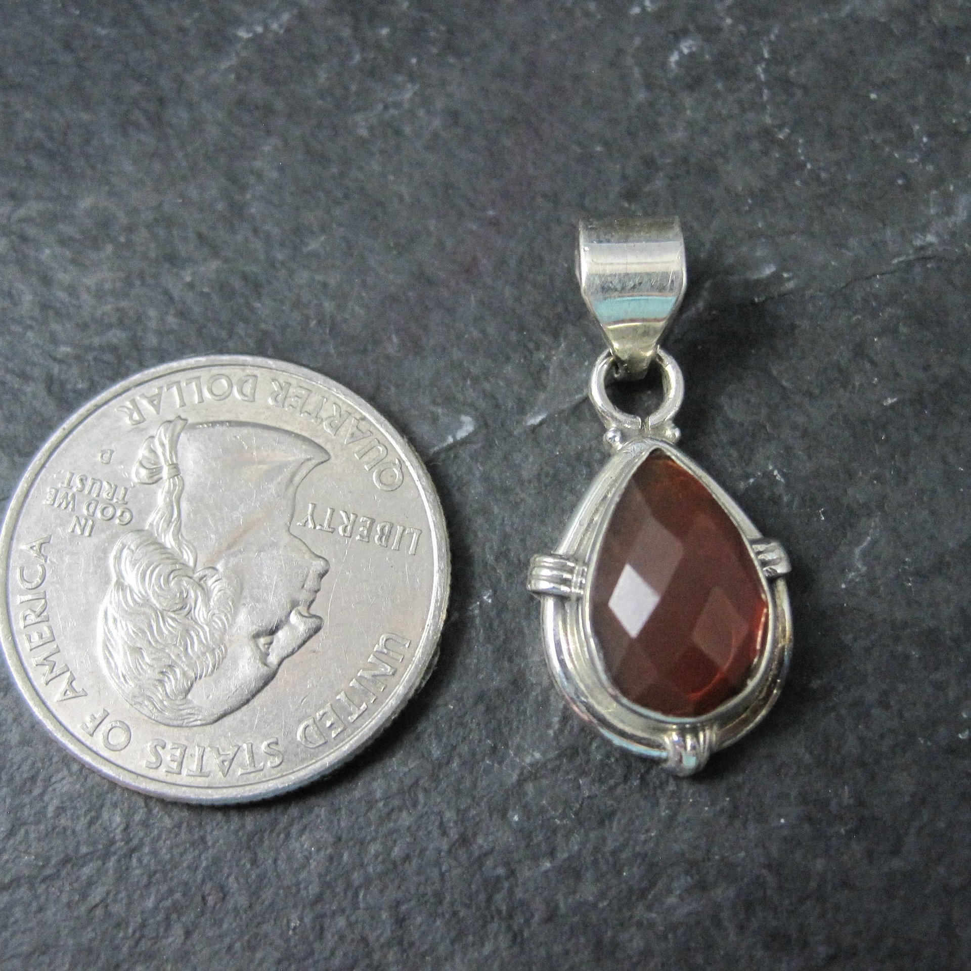 Faceted Carnelian Pendant Sterling Silver