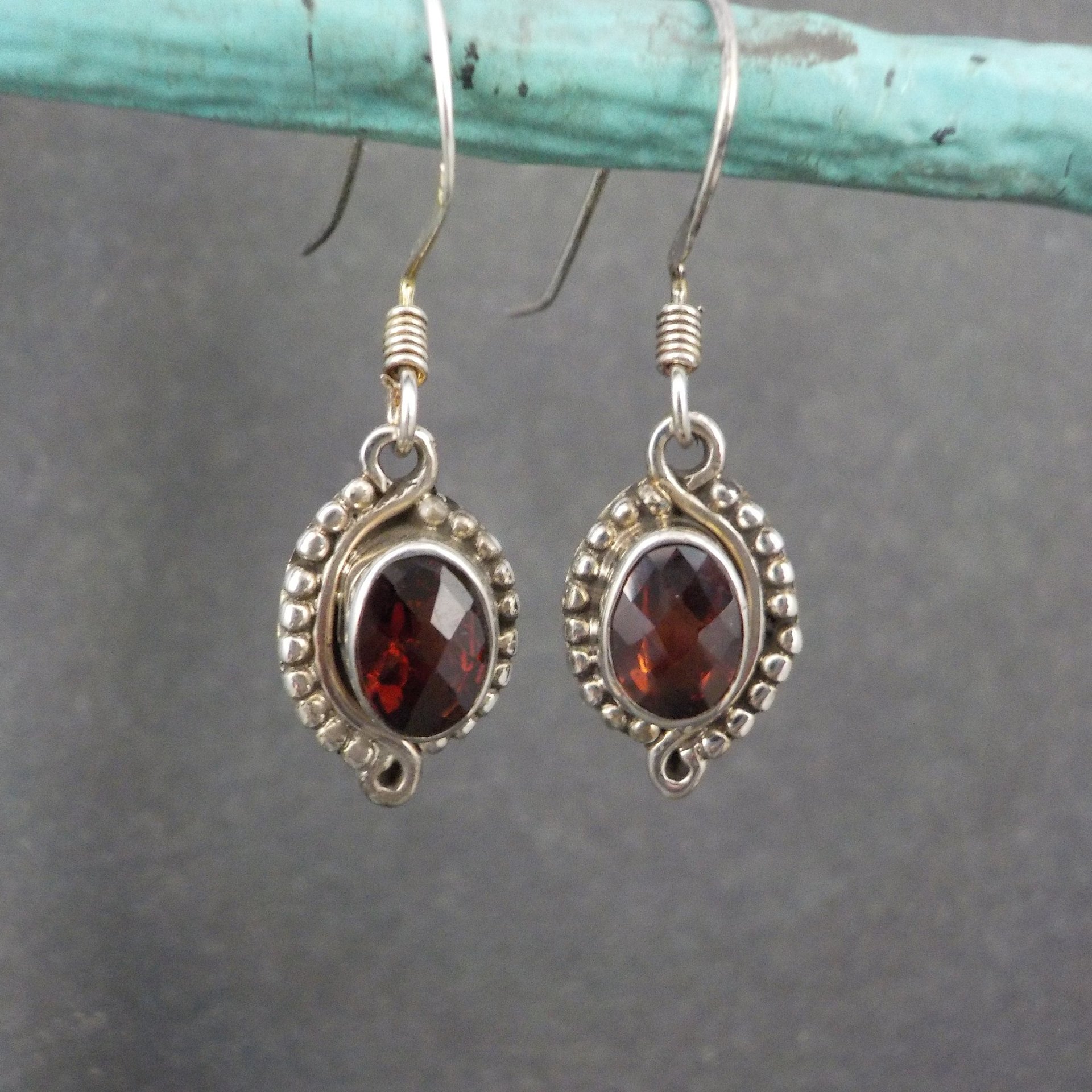 Vintage Garnet Earrings Sterling Silver