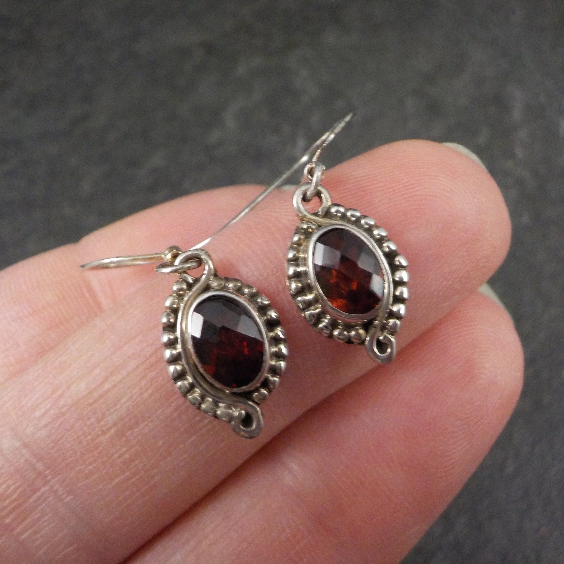 Vintage Garnet Earrings Sterling Silver