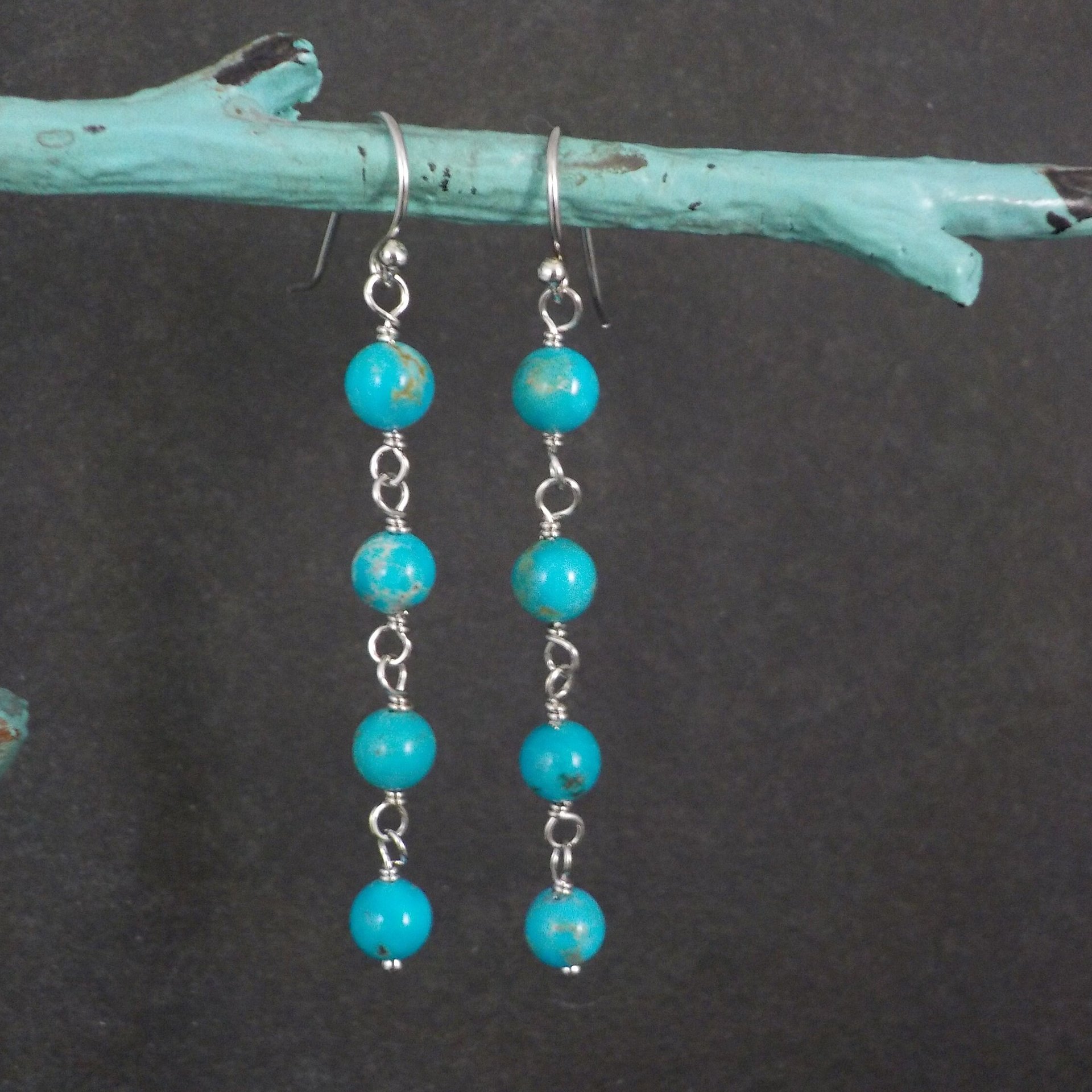 Long Turquoise Earrings Sterling Silver