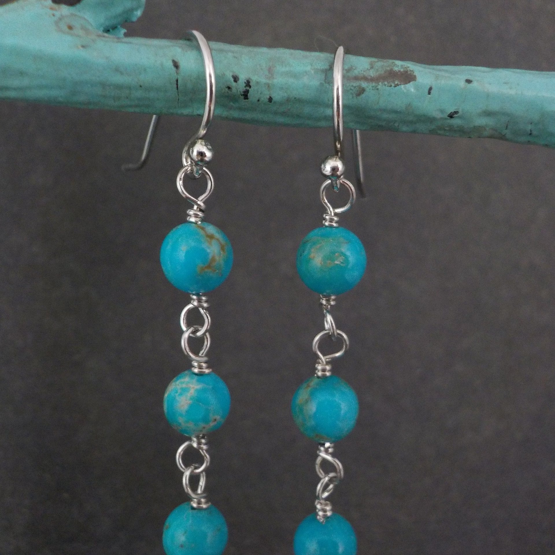 Long Turquoise Earrings Sterling Silver