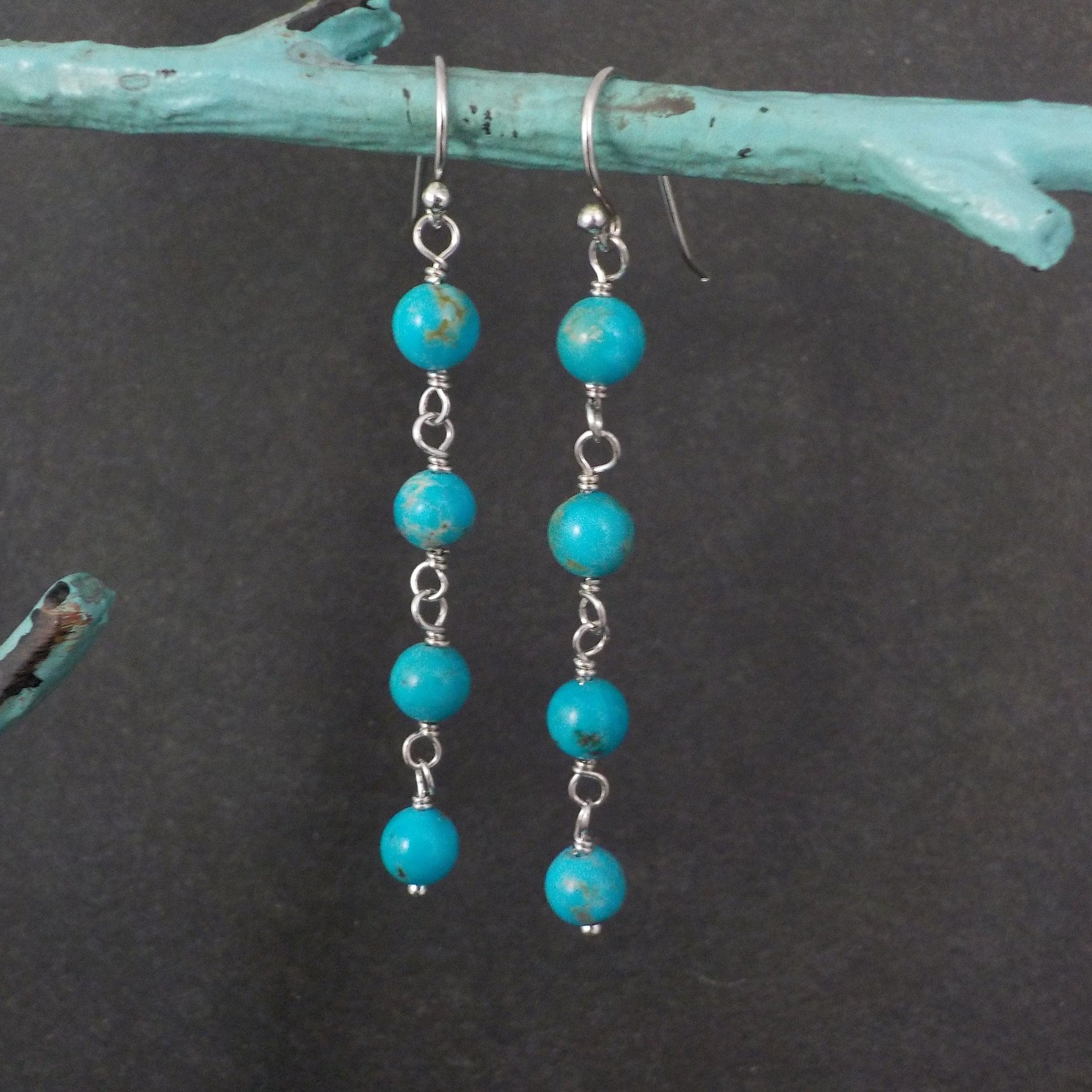 Long Turquoise Earrings Sterling Silver