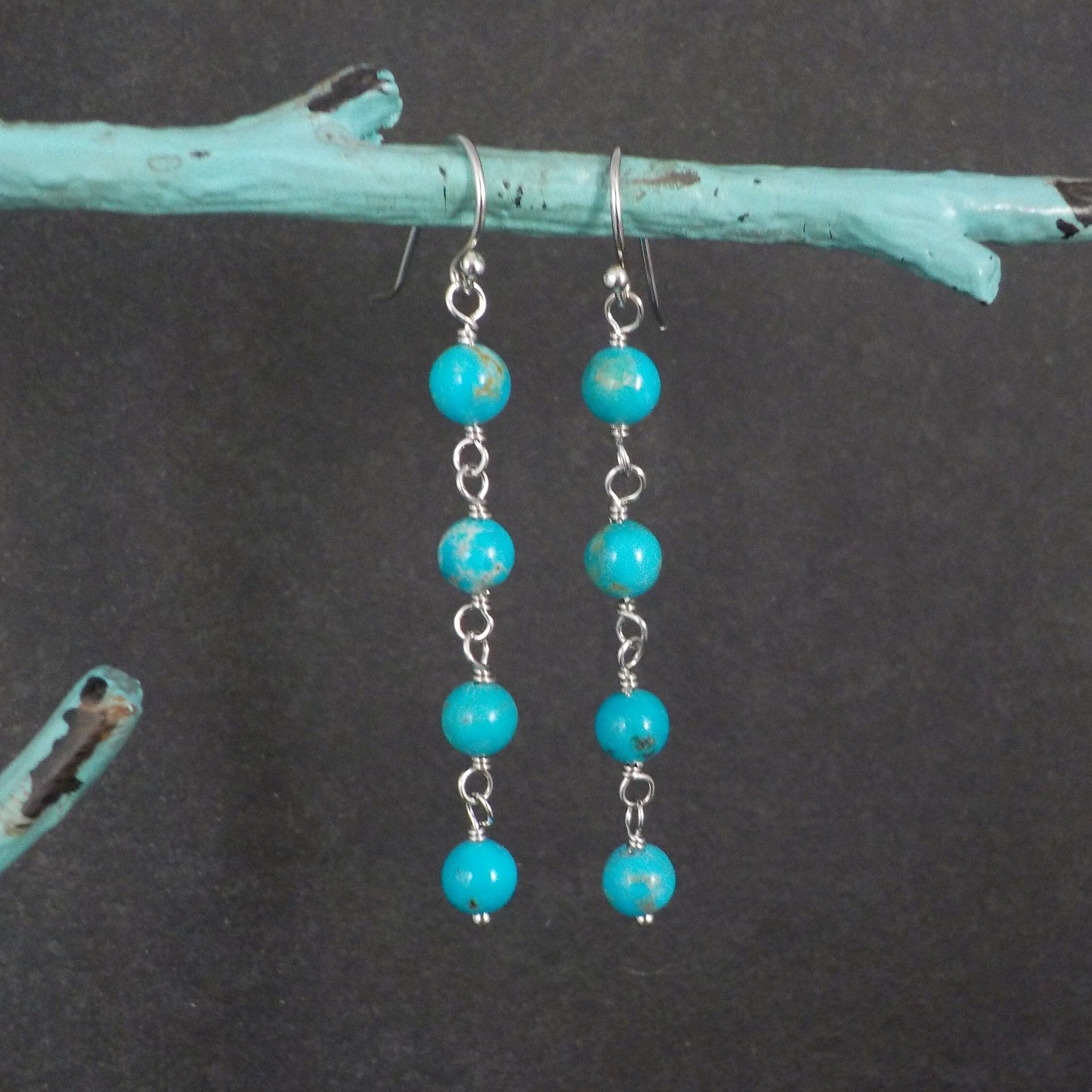 Long Turquoise Earrings Sterling Silver