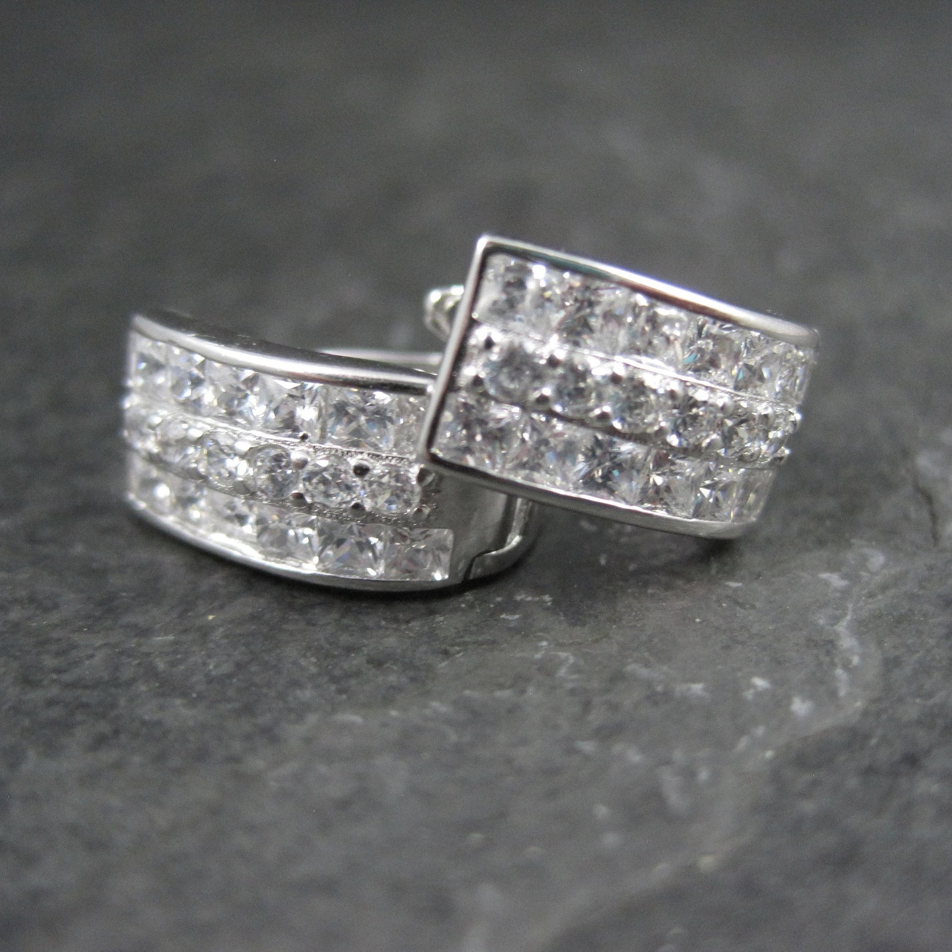 Cubic Zirconia Latch Back Earrings Sterling Silver Estate Jewelry